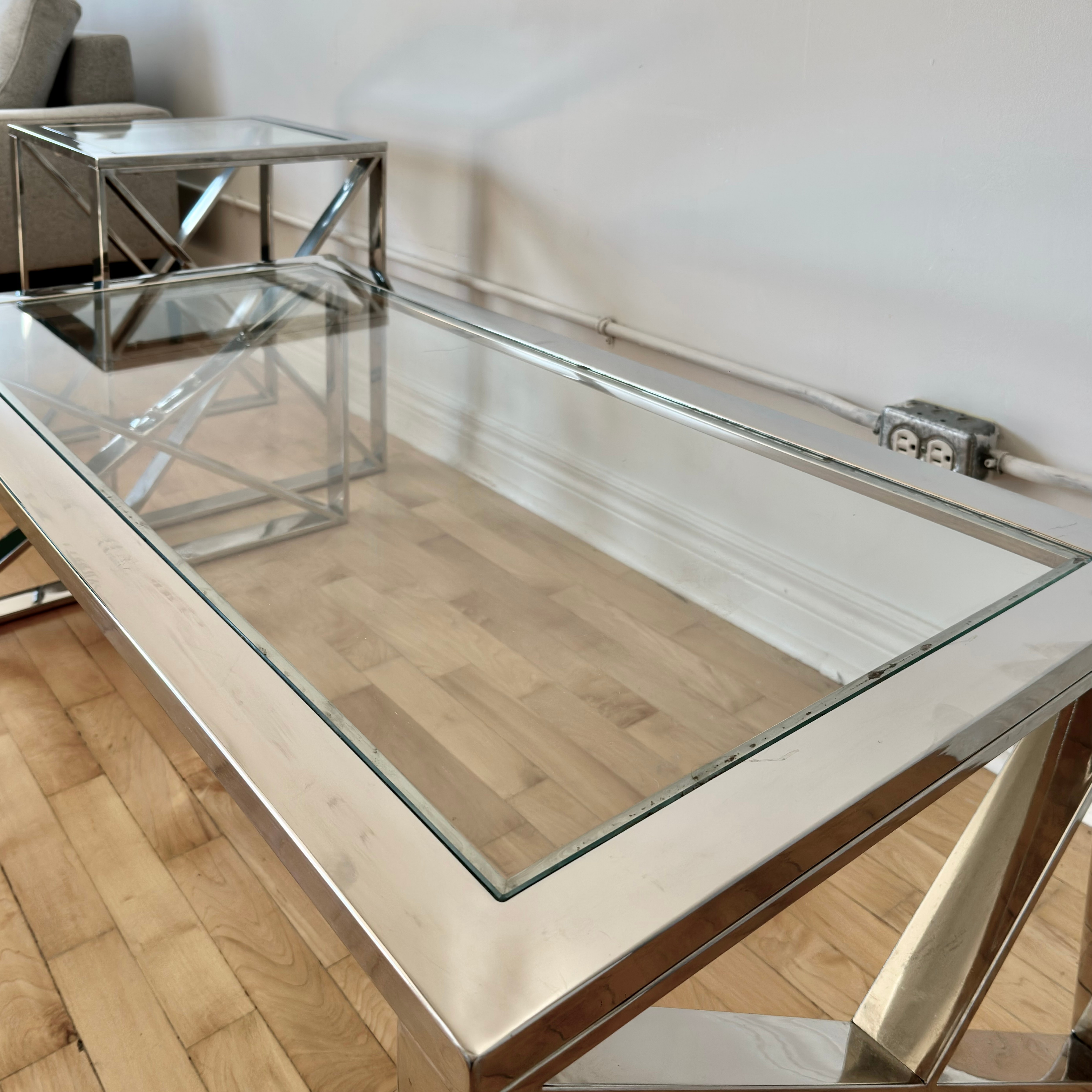 Bouclair Chrome and Glass Coffee Table and Side Table Set - photo 3