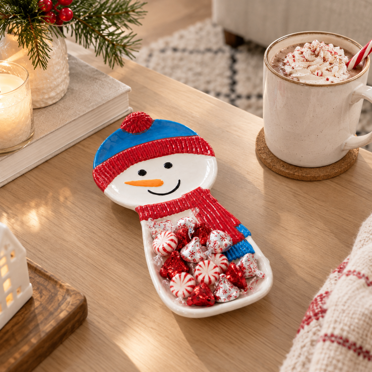 Like New Snowman Ceramic Spoon Rest, Trinket Dish & Candy Dish - photo 3