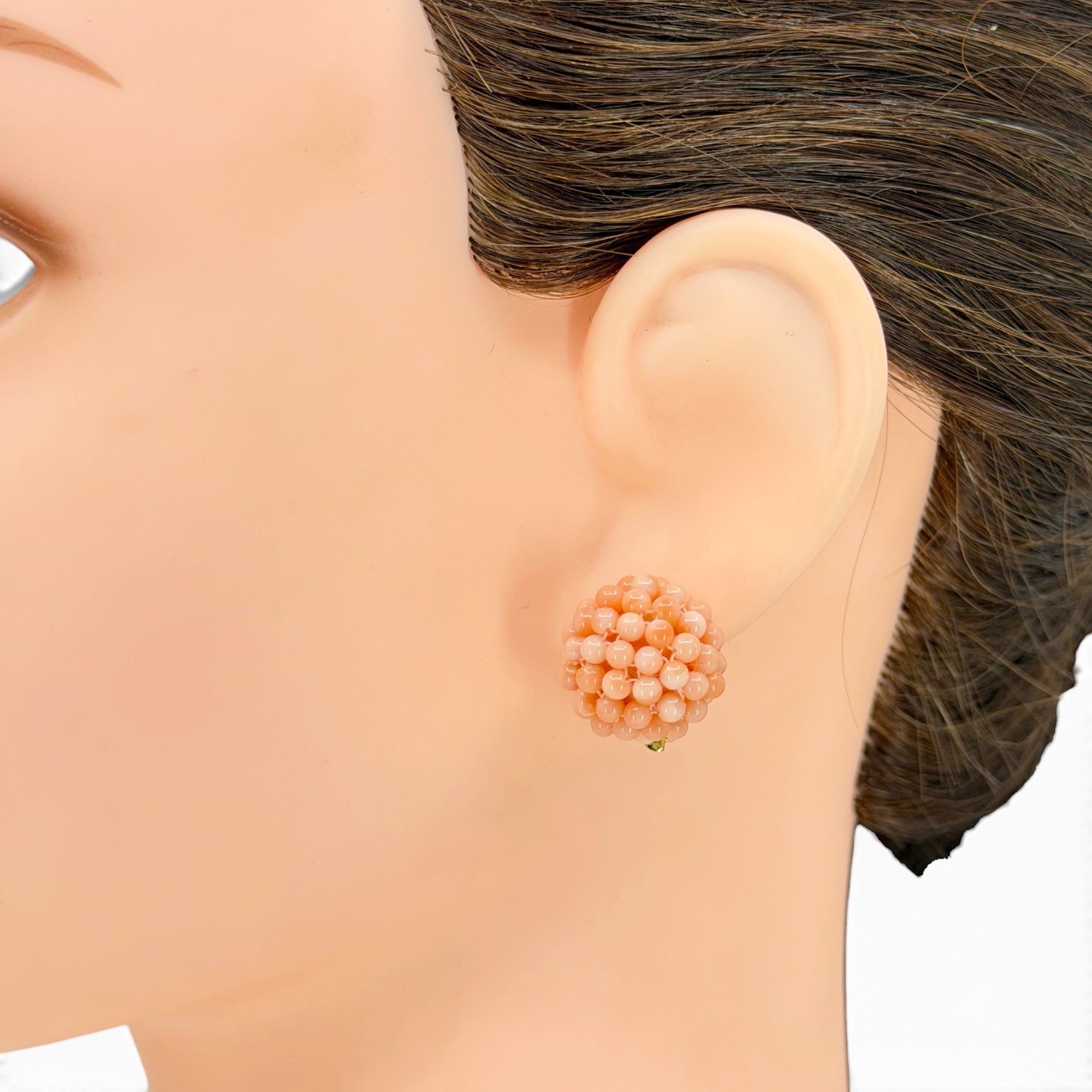 Gold Filled Angel Skin coral domed bead clip on earrings - photo 4