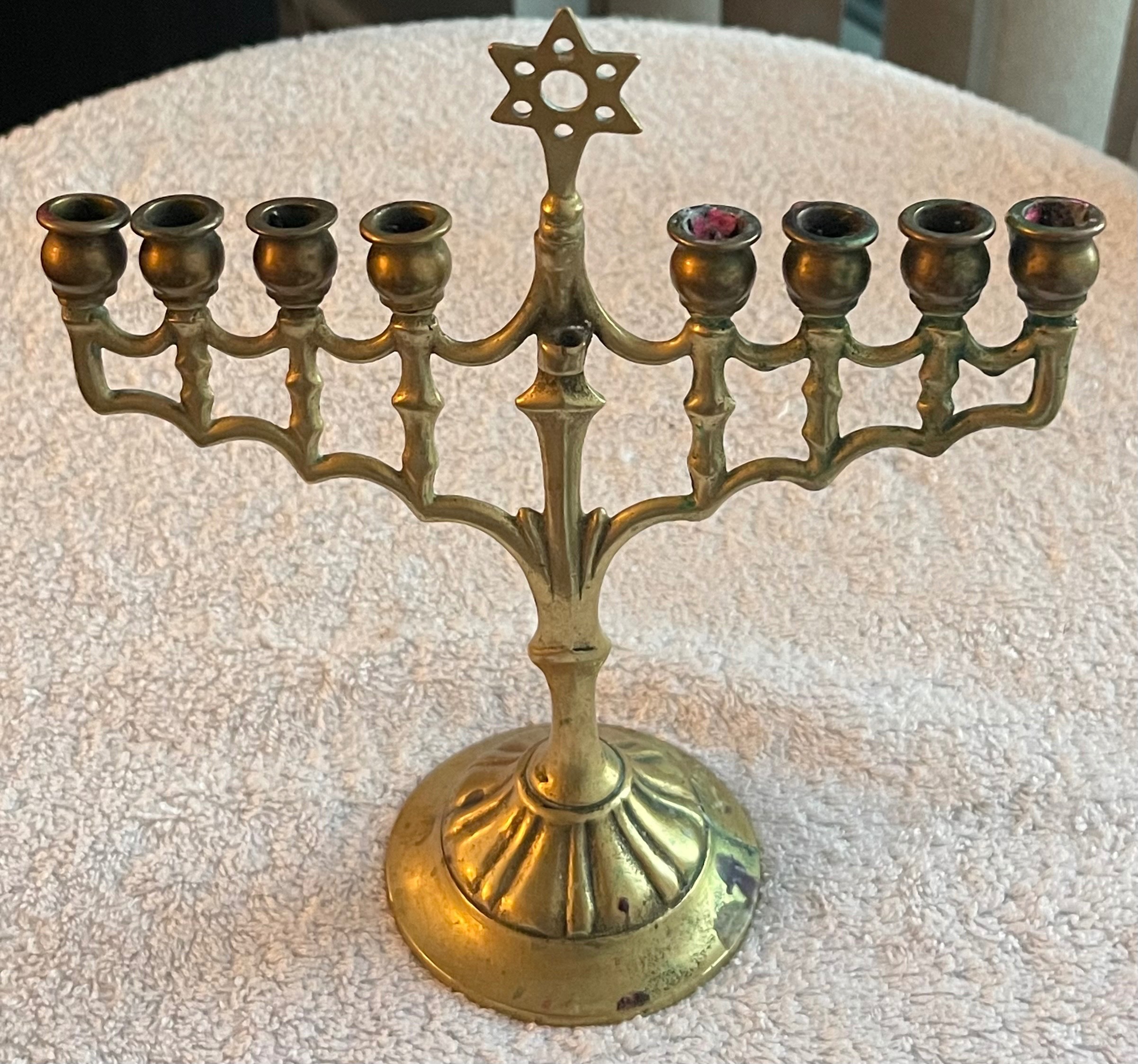 Vintage Solid Brass Hanukkah Menorah - Star of David