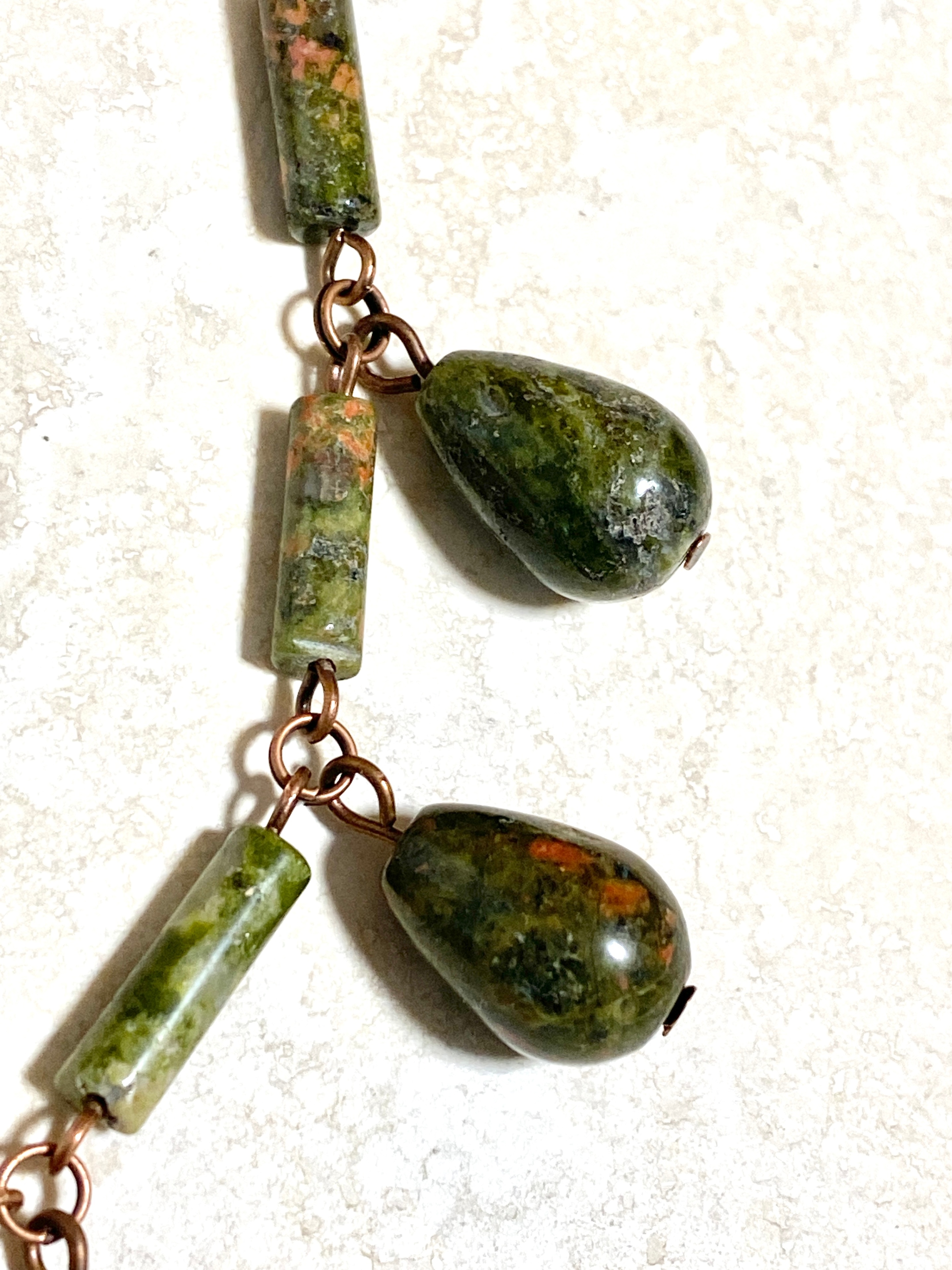 Rustic Natural Green Unakite Necklace, Copper Links - photo 4