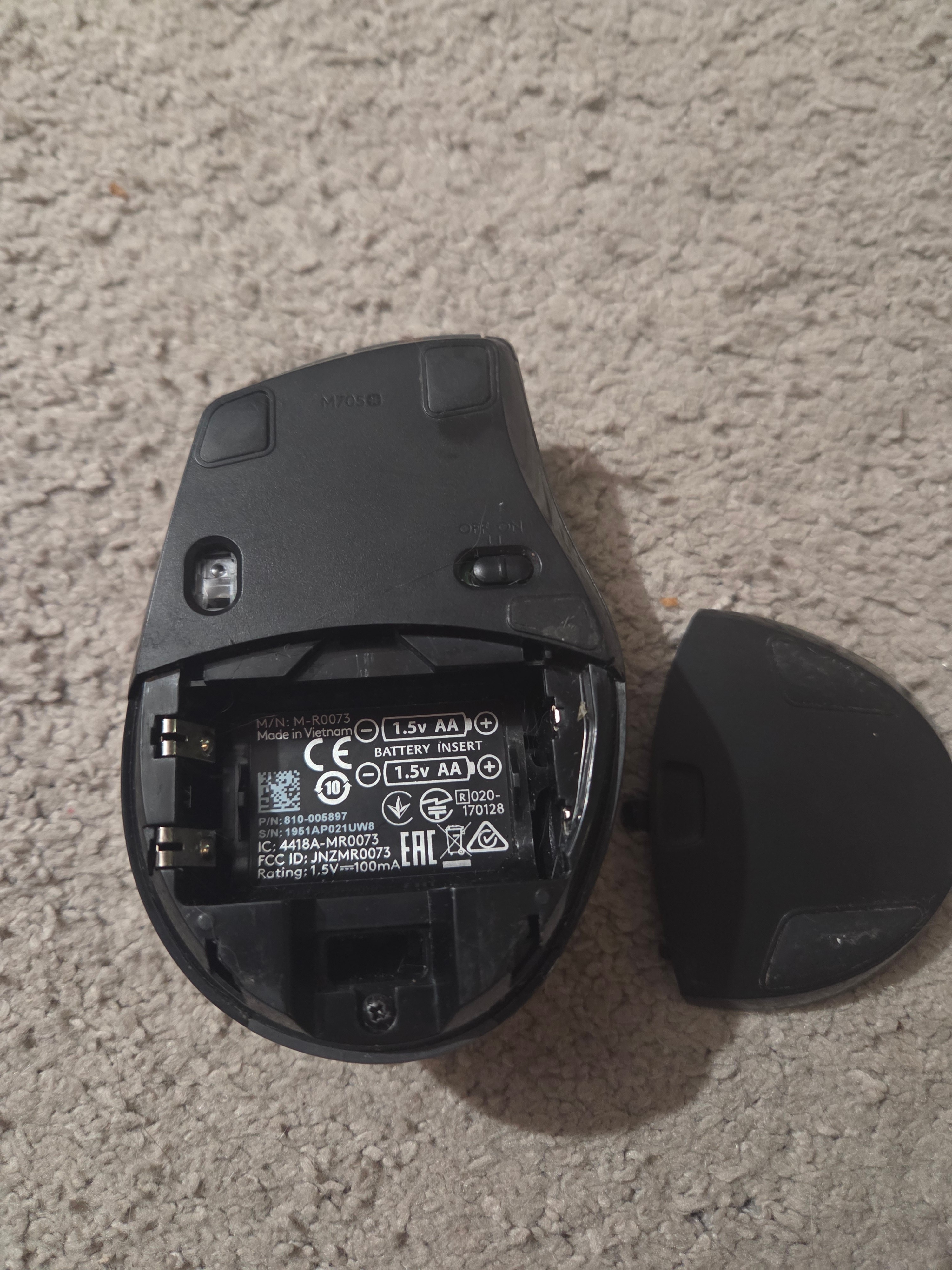 Logitech M705 Marathon Wireless Mouse, AS-IS (No USB Dongle) - photo 2