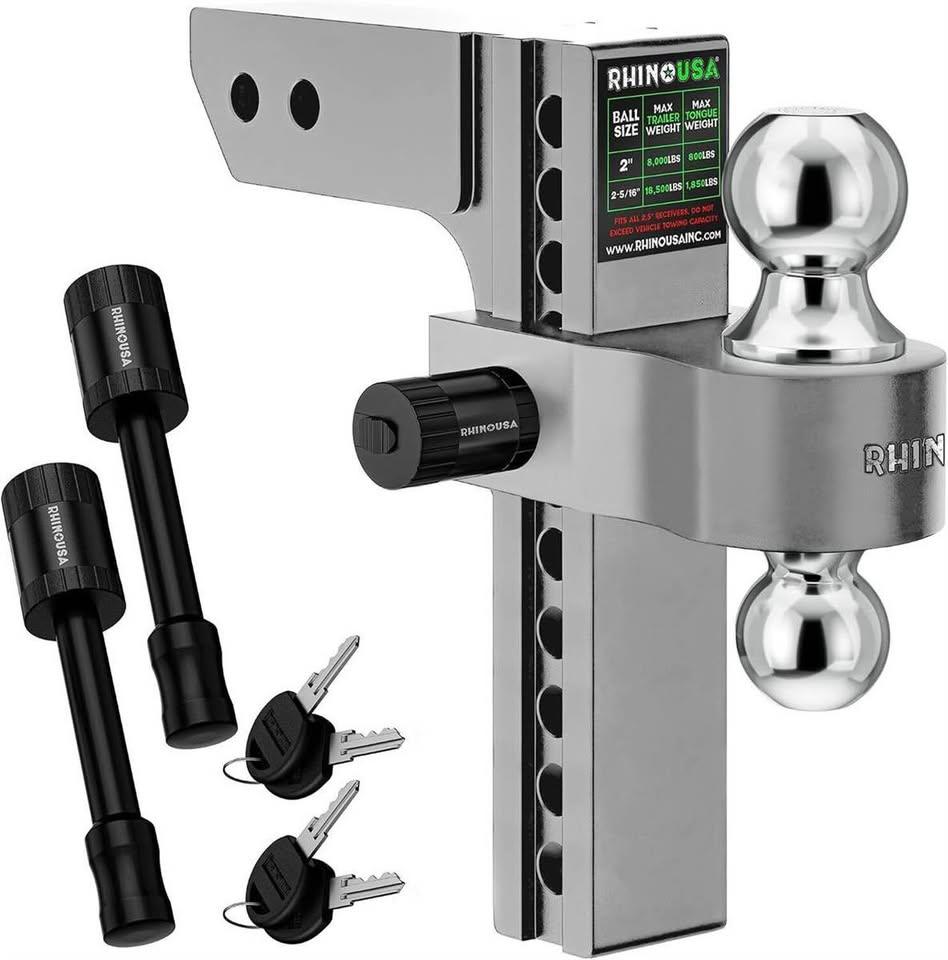 Rhino USA Adjustable Trailer Hitch with Dual Ball Mount