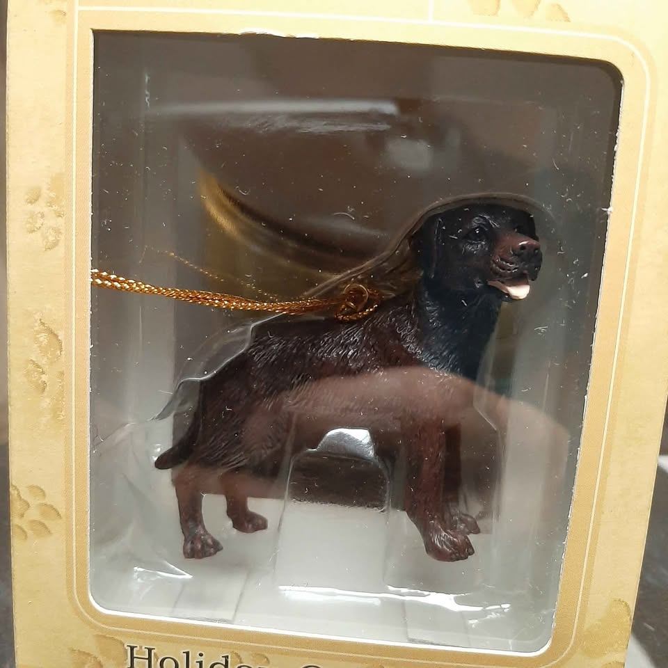 Chocolate lab dog Christmas ornament Border fine arts - photo 2