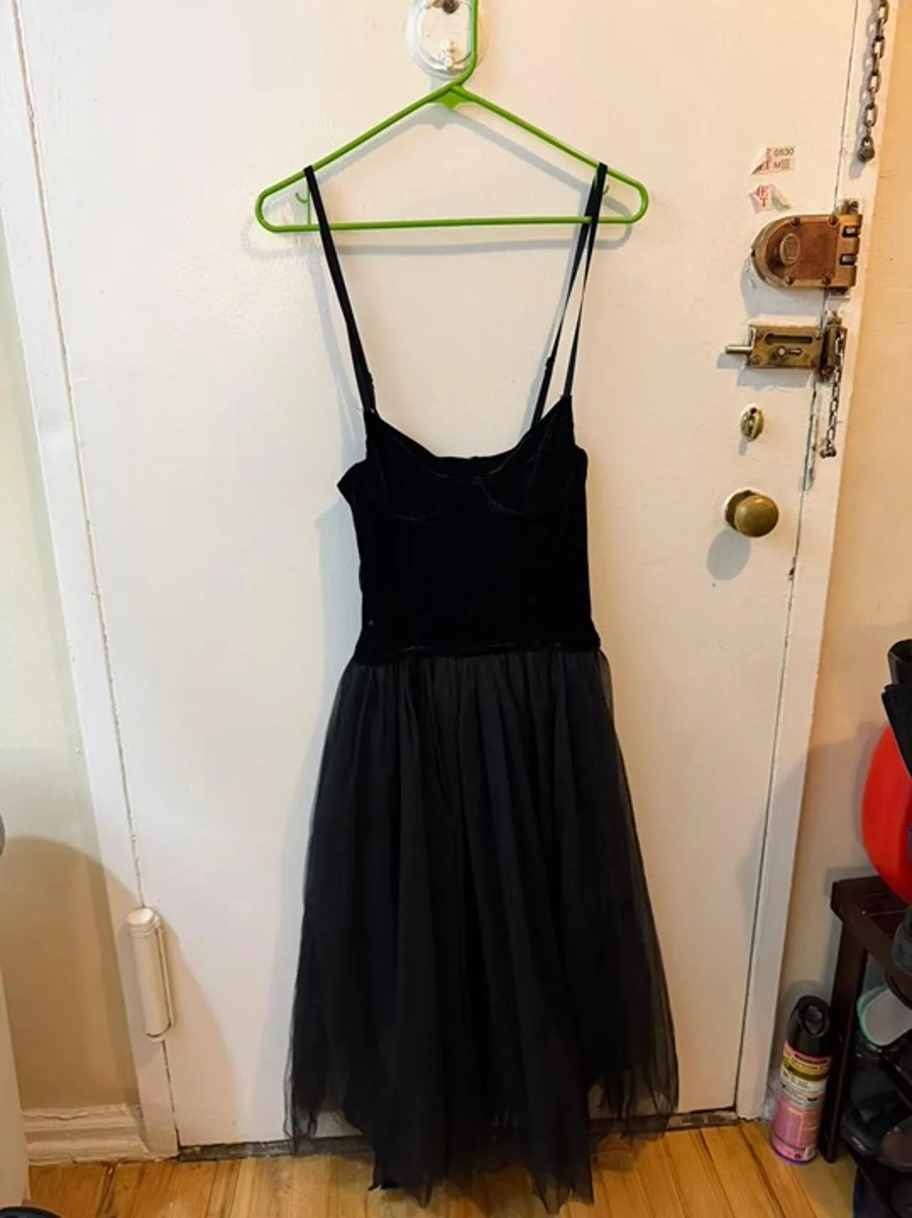 Black Tulle Midi Dress Spaghetti Strap - Size S