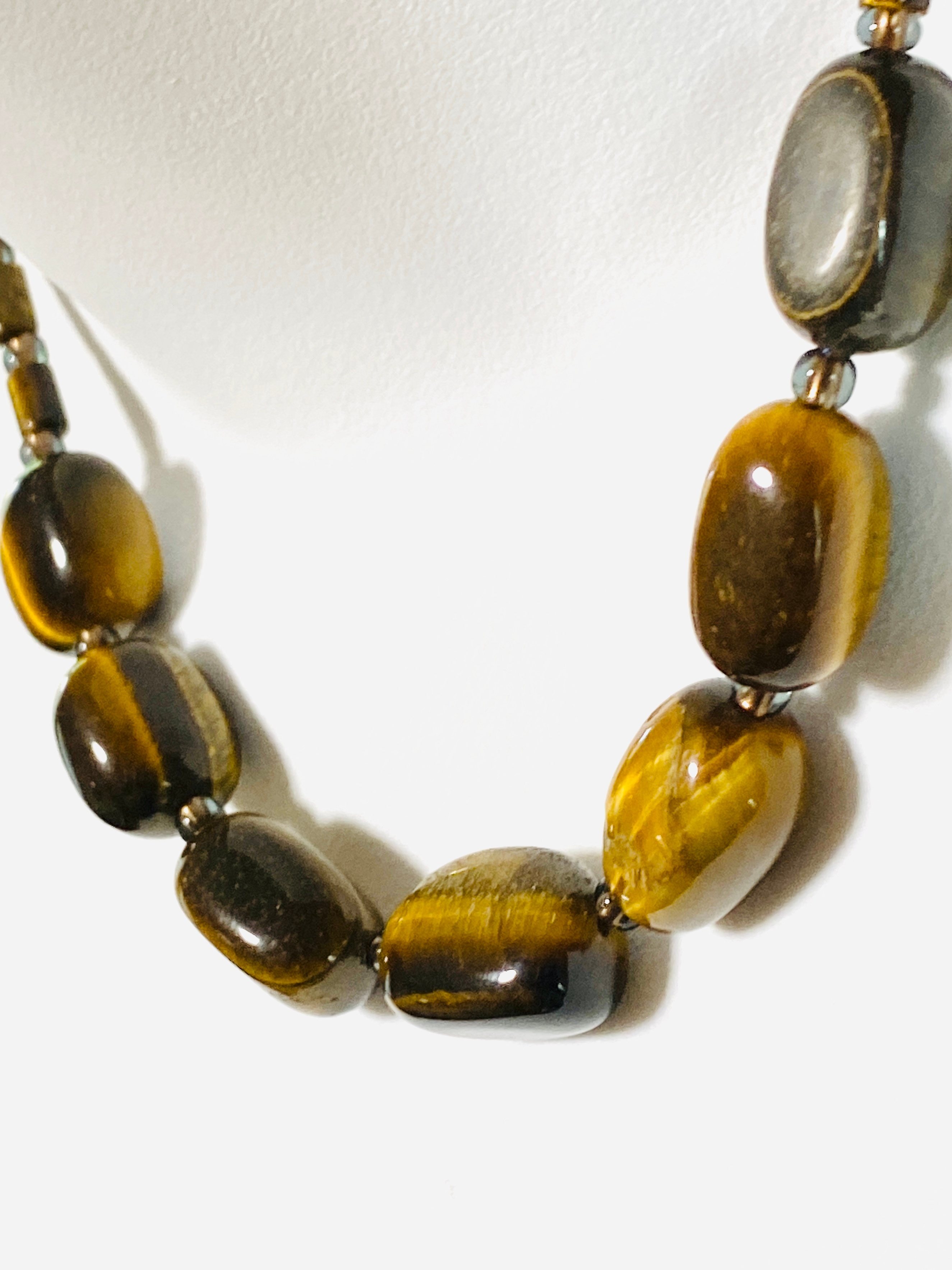 Tiger's Eye Short Necklace, Tumbled Gemstone Beaded Necklace - photo 3
