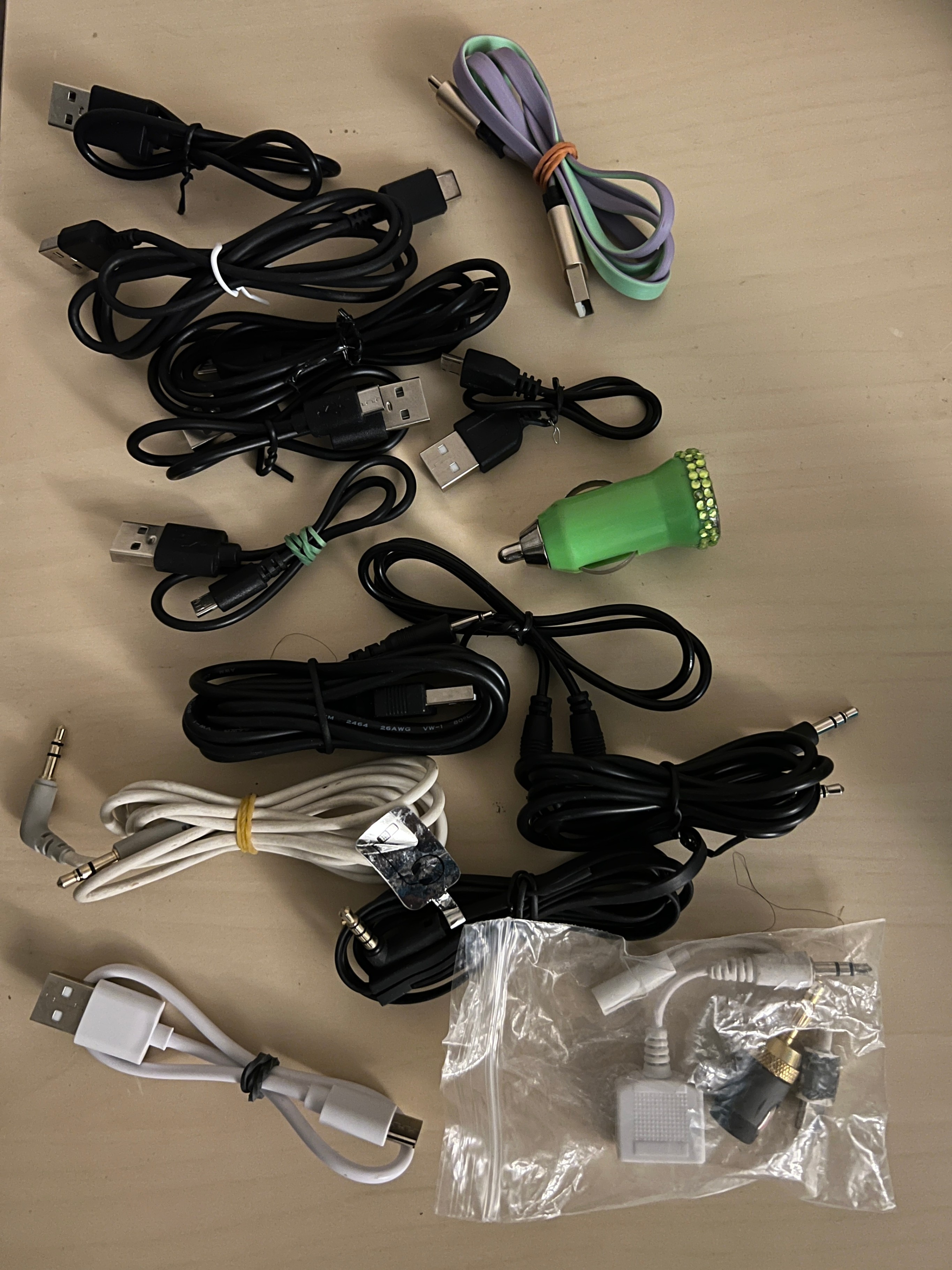 chargers, usb,  cables, phone audio, car plug