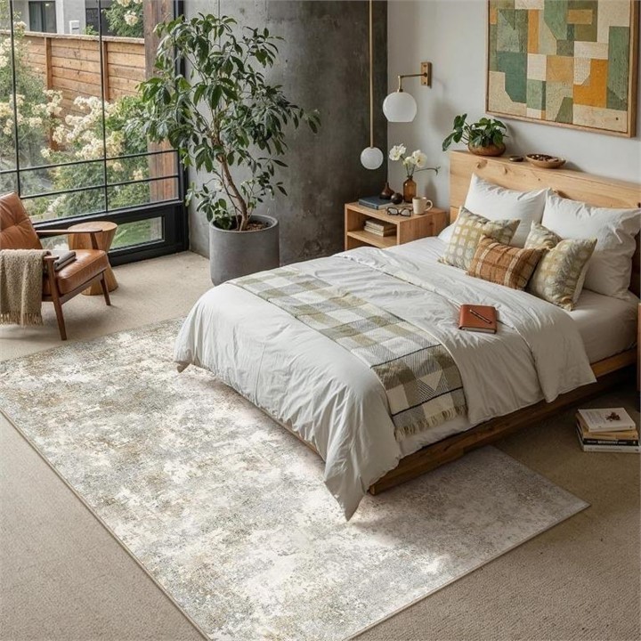New - 8x10 Washable Area Rug / Carpet - Beige Grey Abstract - photo 2