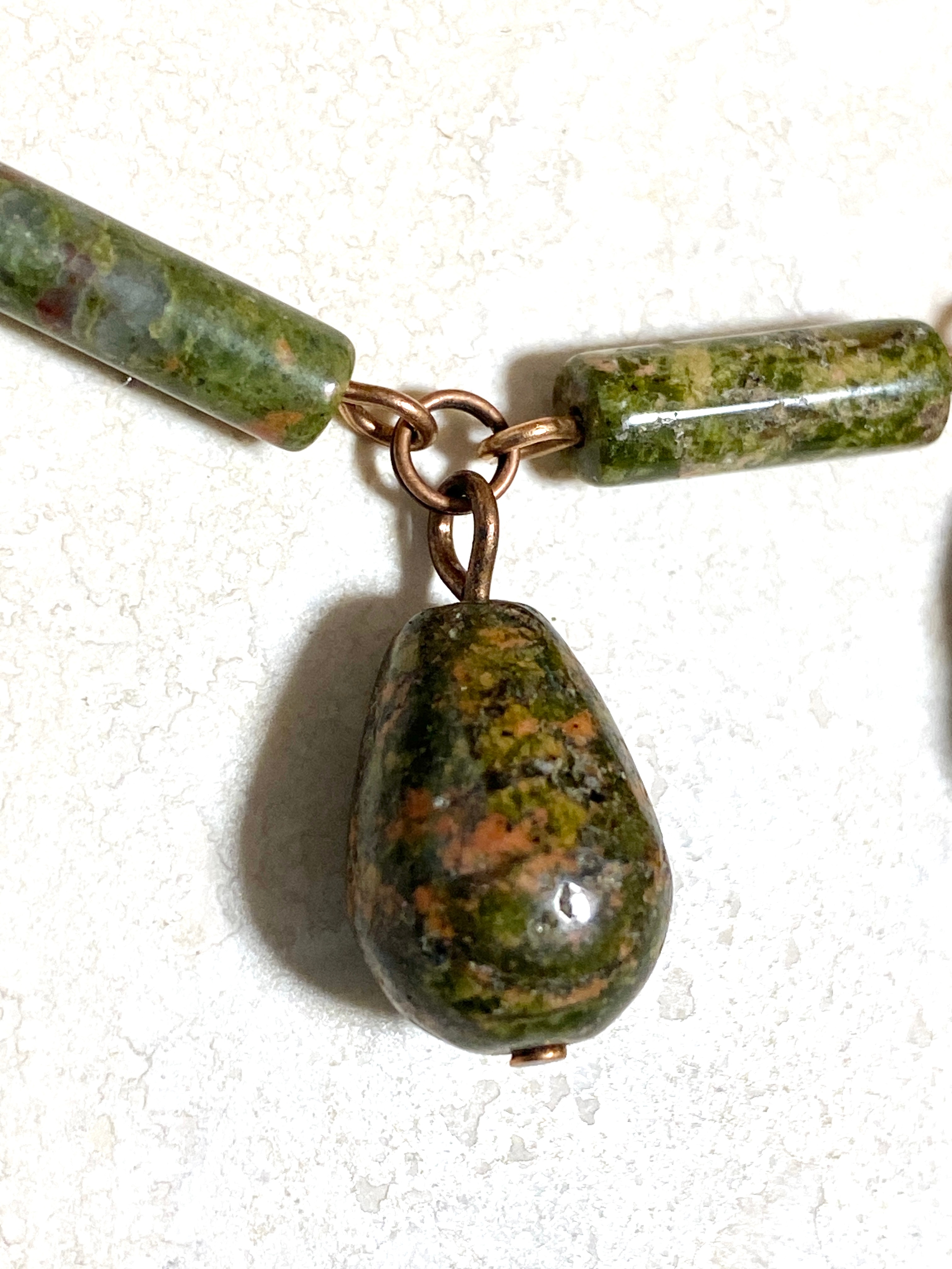Rustic Natural Green Unakite Necklace, Copper Links - photo 5