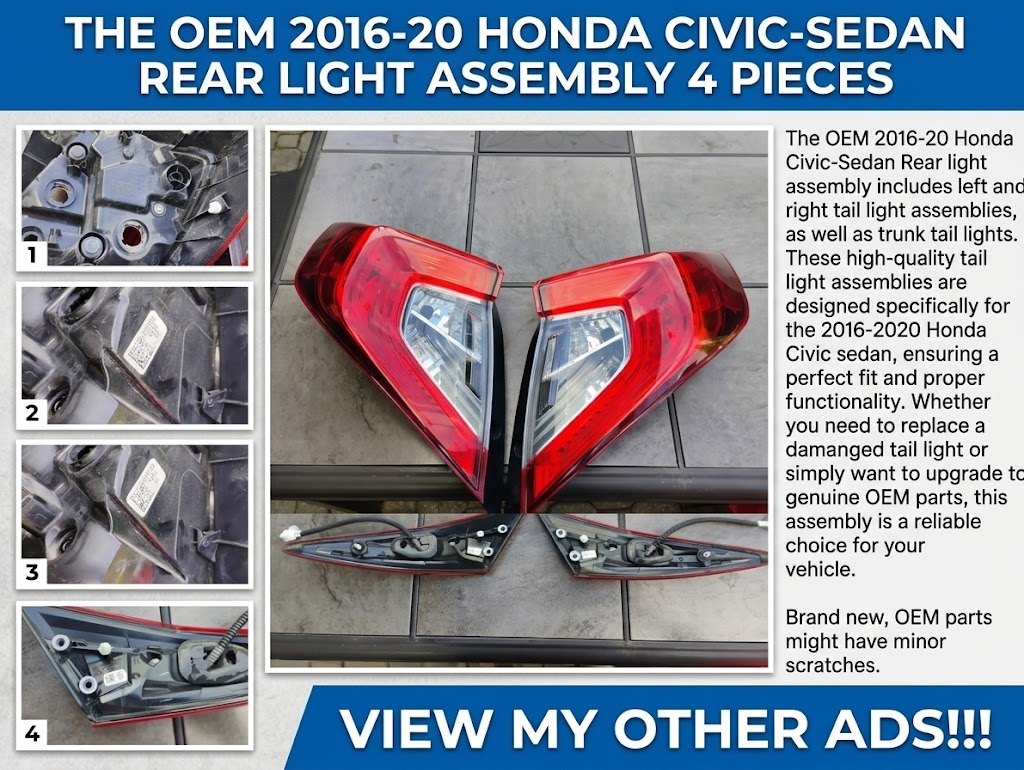 The OEM 2016-20 Honda Civic-Sedan Rear light Assembly 4 Pieces