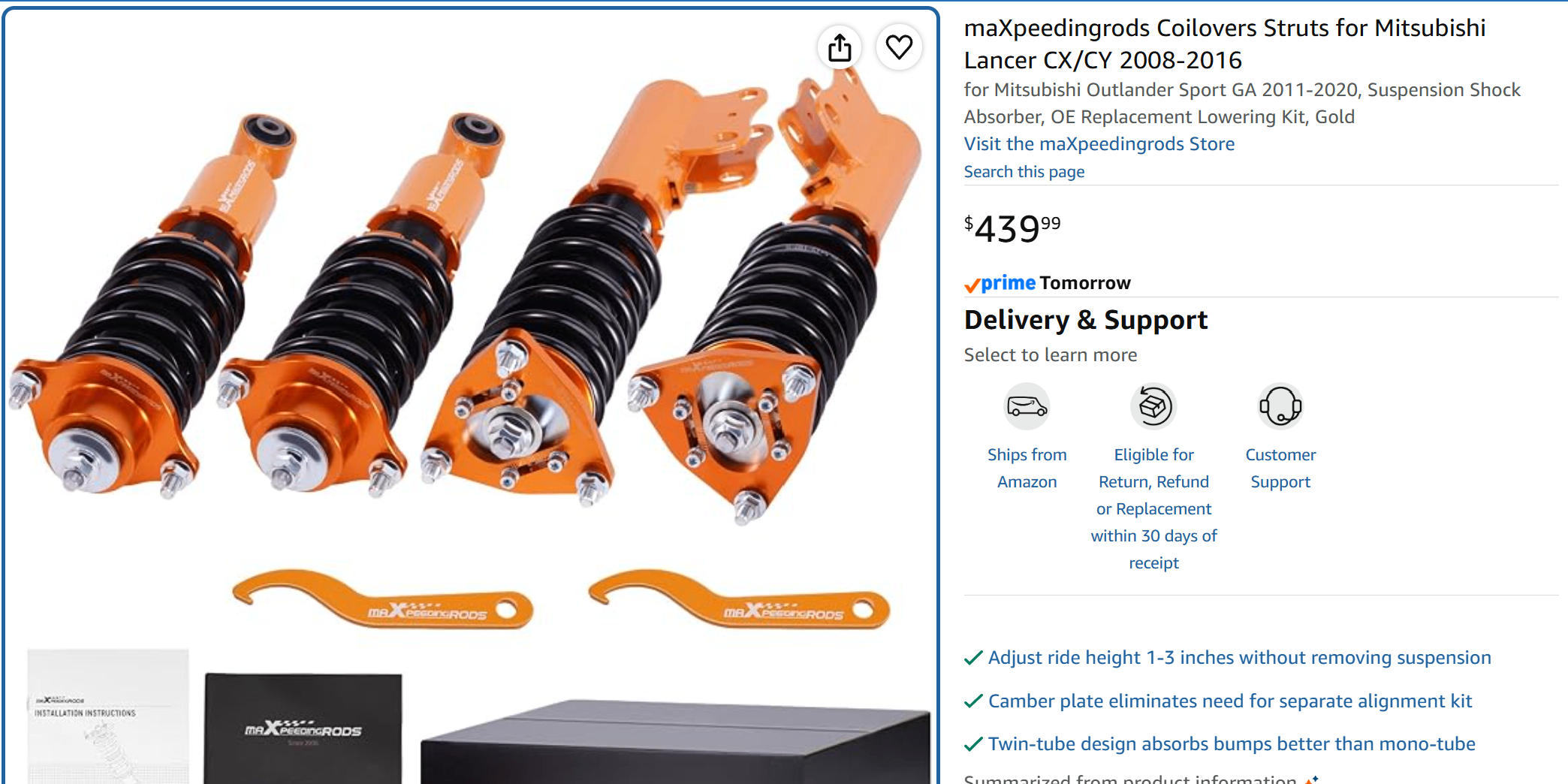 Adj. Coilovers/Struts: 08-16 Lancer & 11-20 Outlander Sport - photo 3