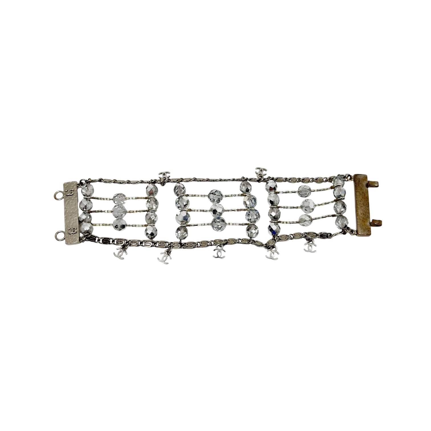 Vintage Chanel CC silver crystal bead Multistrand bracelet - photo 4