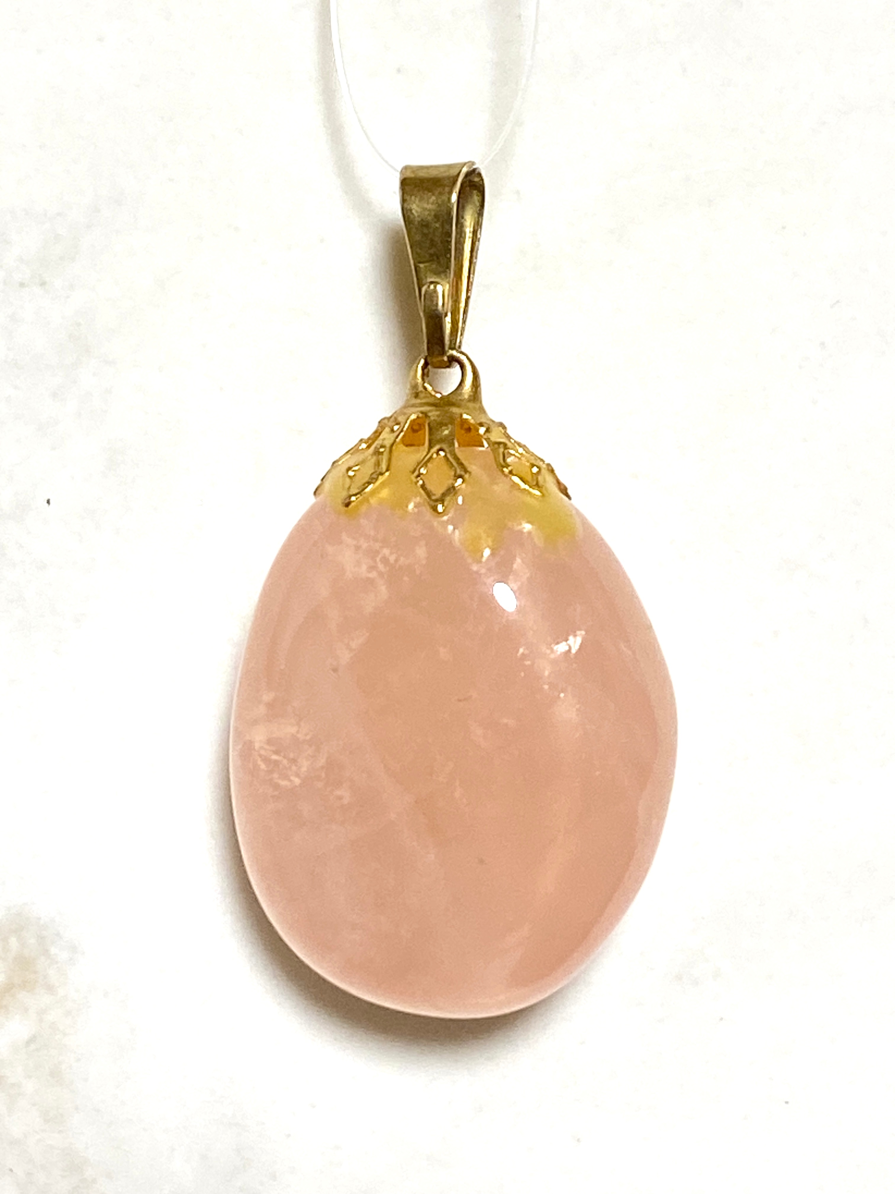 Large Rose Quartz Pendant, 10K Gold Plated
