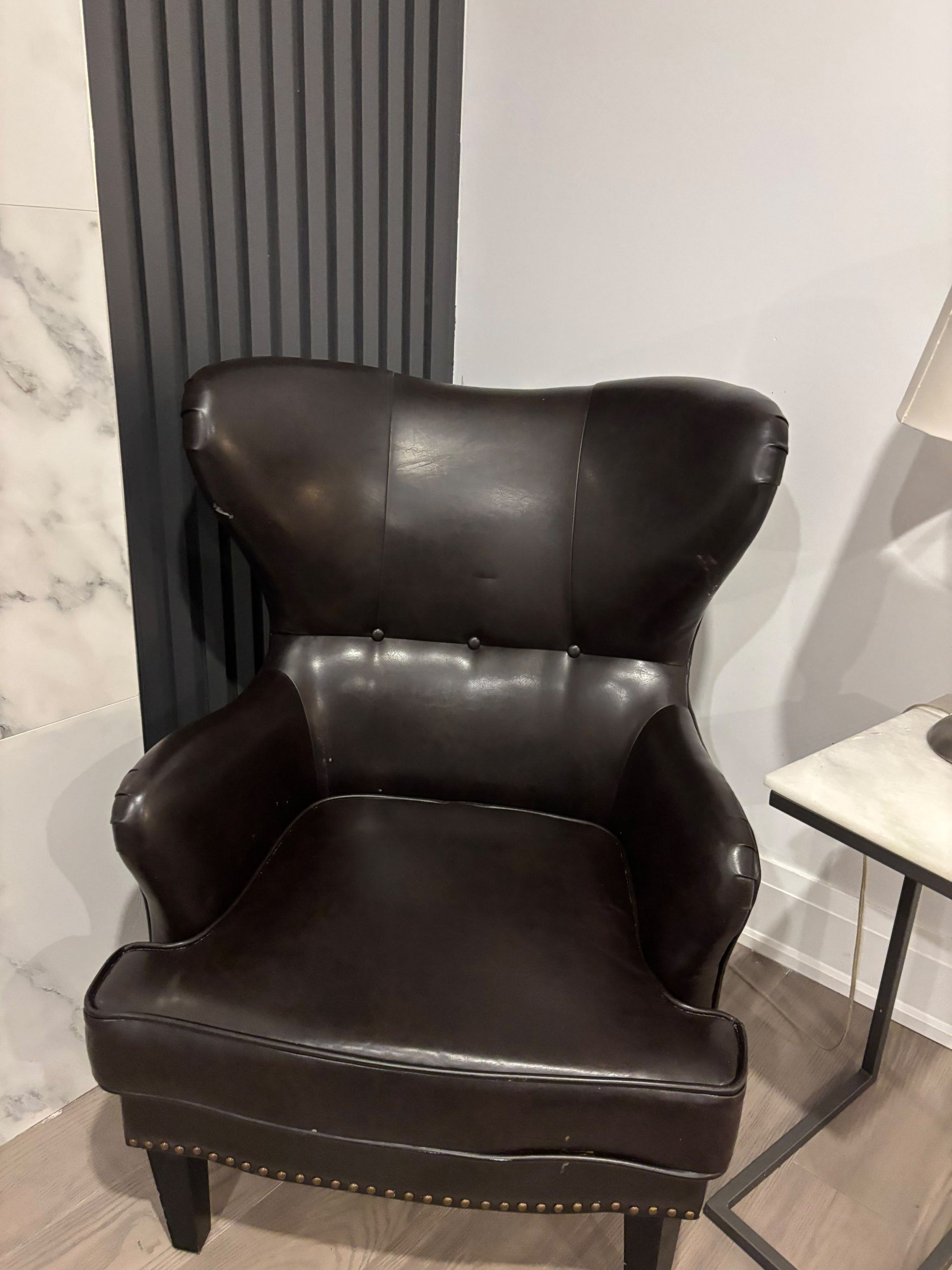 Brown Leather Wingback Accent Chair - Nailhead Trim - photo 2