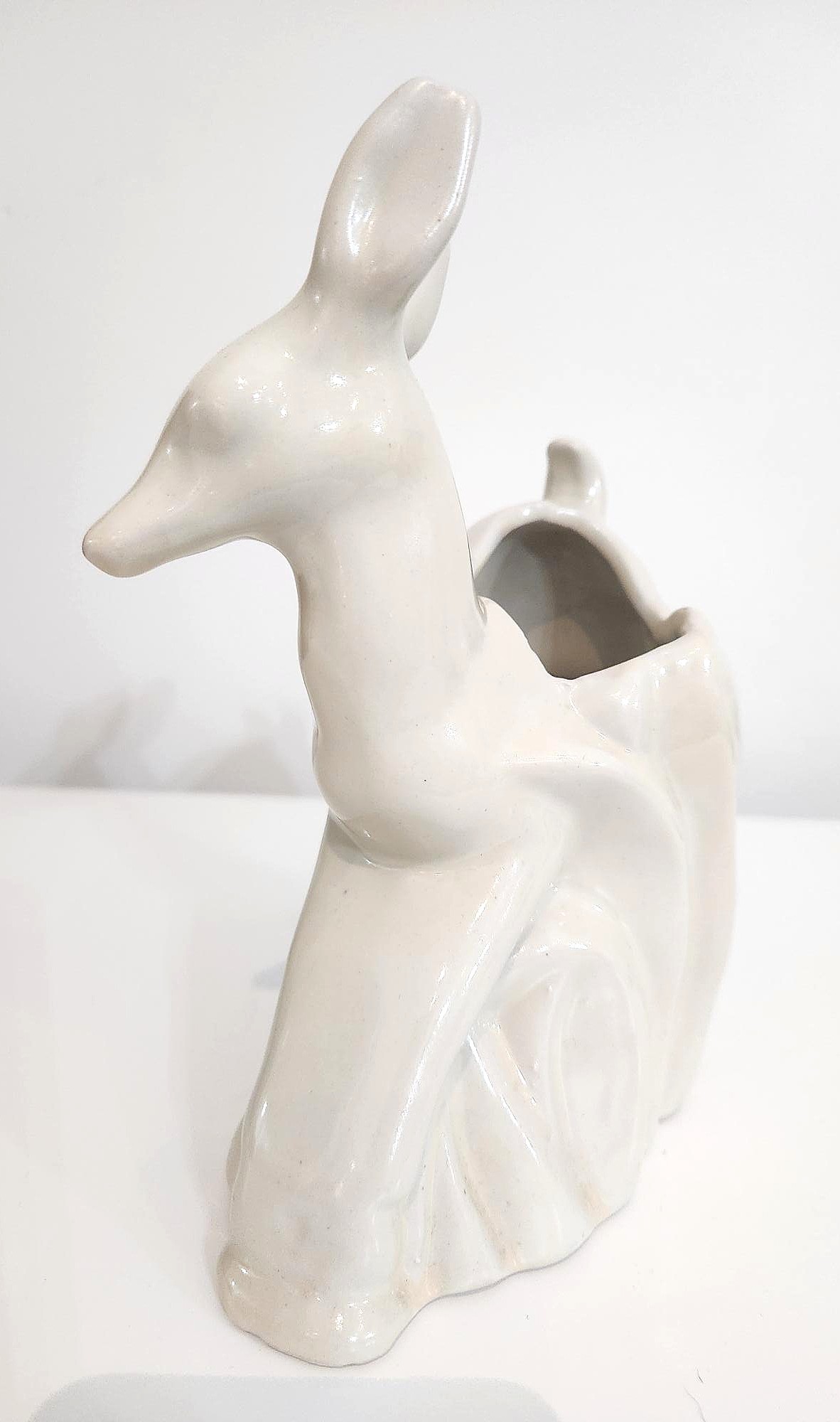 Vintage Niloak-style Pottery White Glaze Deer Planter Figurine - photo 5