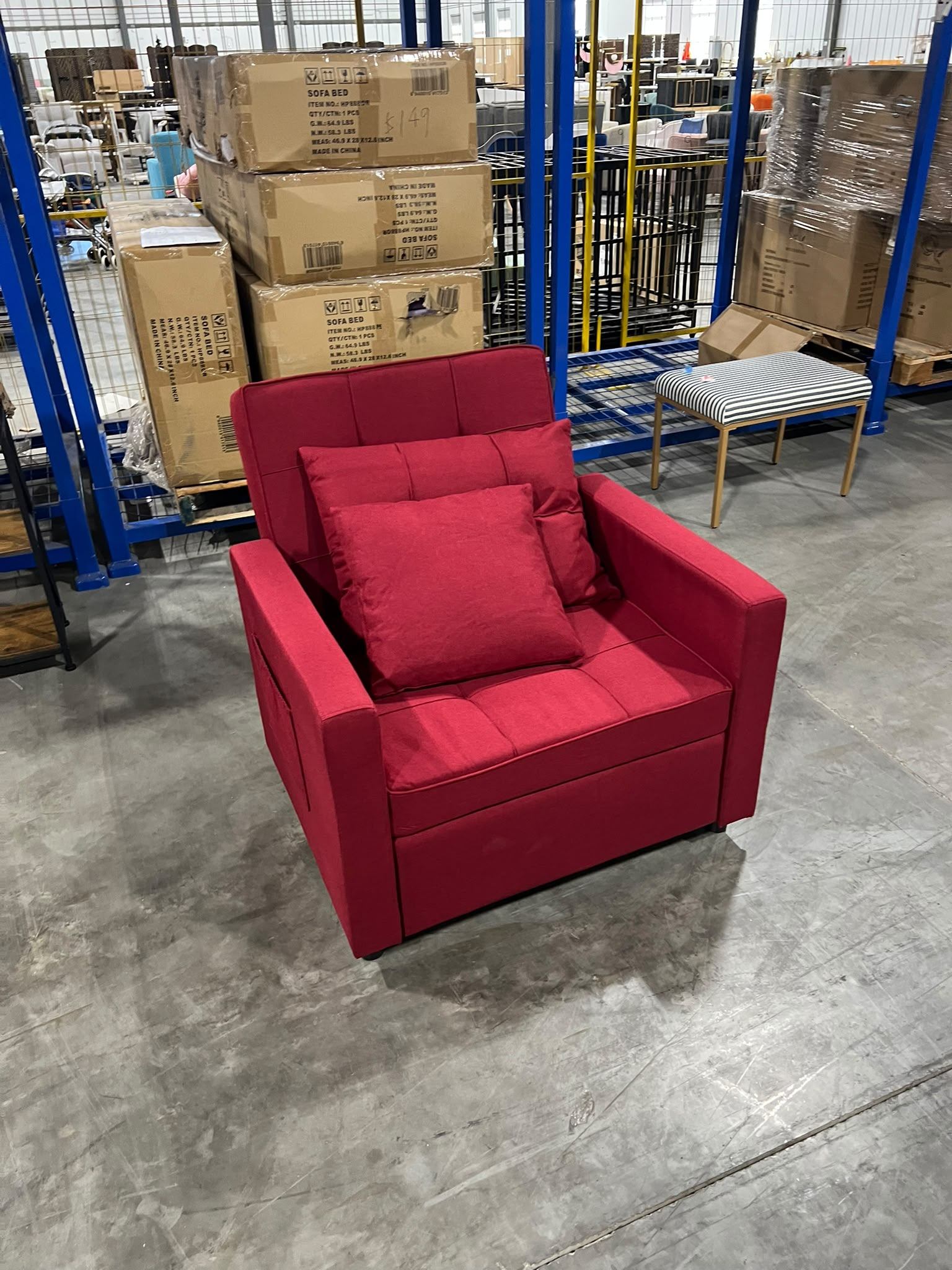 Red Sofa Bed Armchair $149 🛋️ Brand New – Fabric, Pull-Out Bed - photo 4