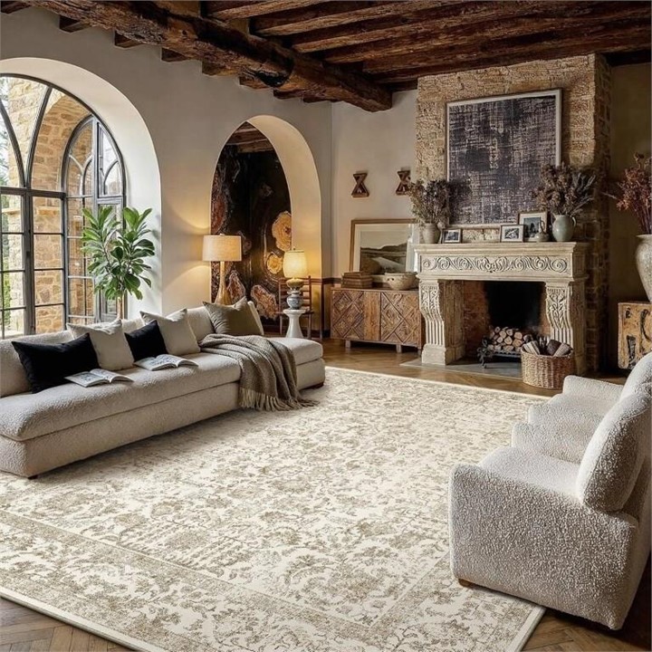 New - 8x10 Washable Area Rug / Carpet - Light Brown Vintage - photo 2