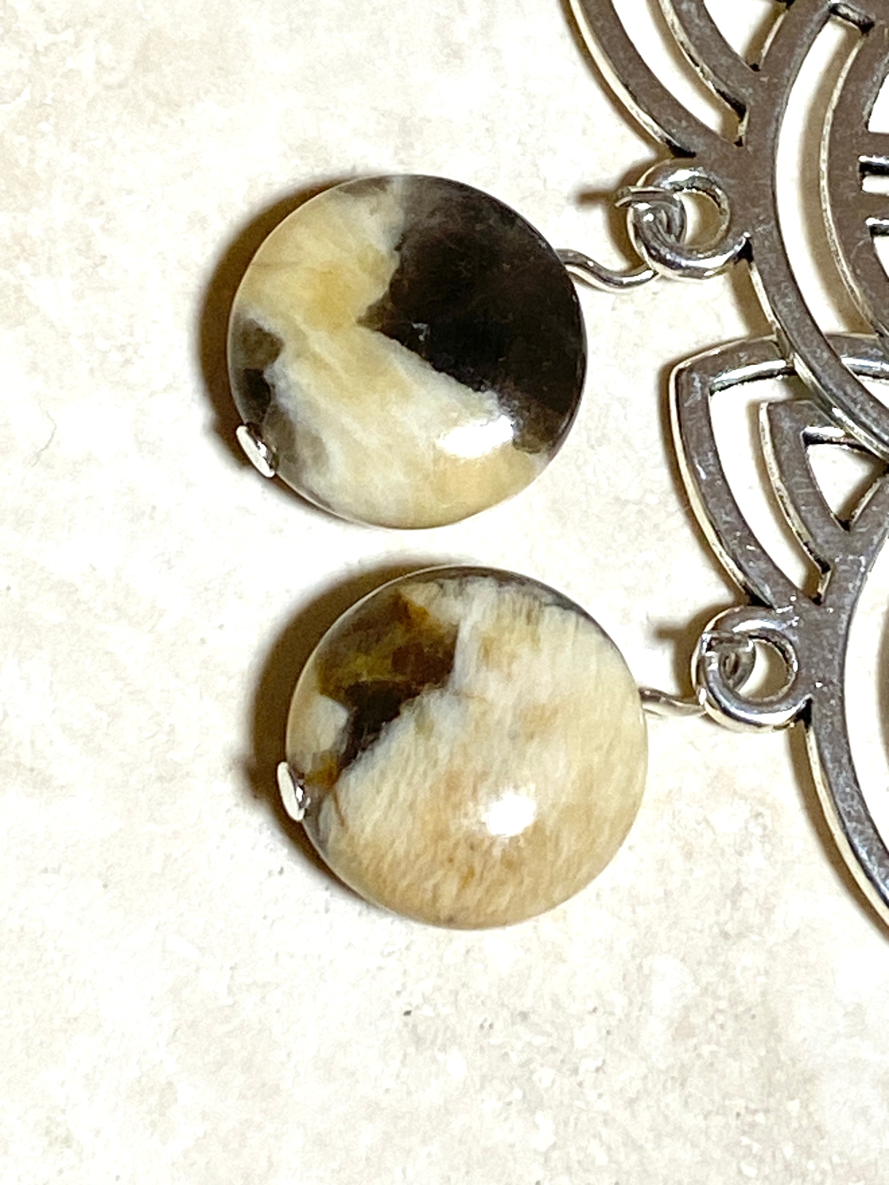 Septarian Stone Triqueta Earrings, Sterling Silver Hook - photo 4