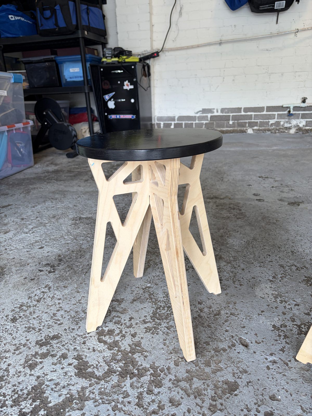 Matching Pair of Handmade Plywood Stools, Black and White - photo 4