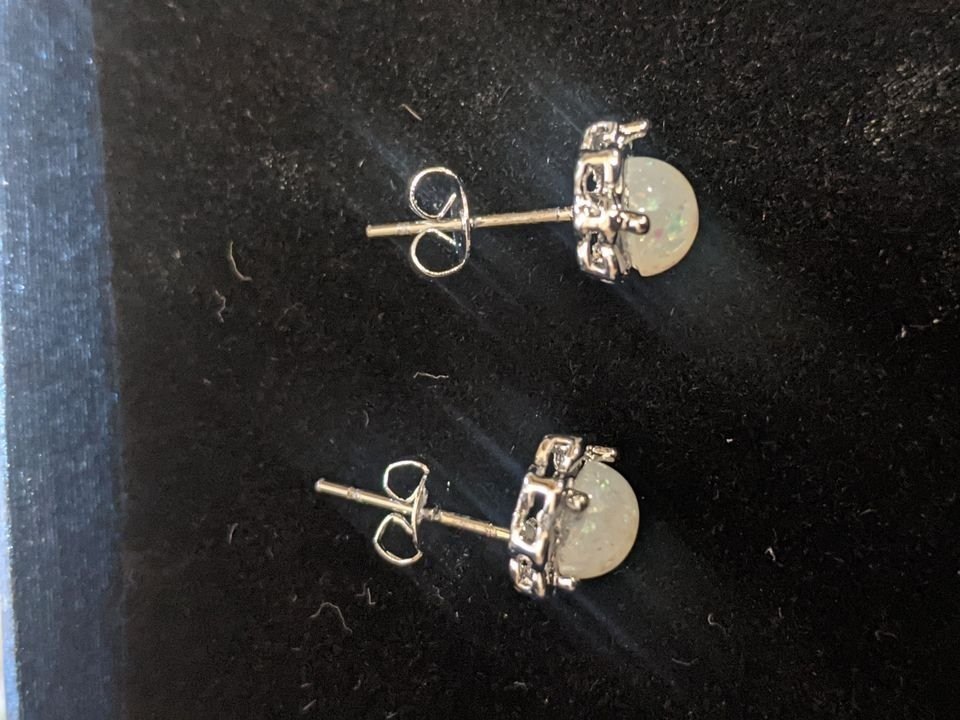 Ear rings with OPAL, created white fine opal earrings - photo 4