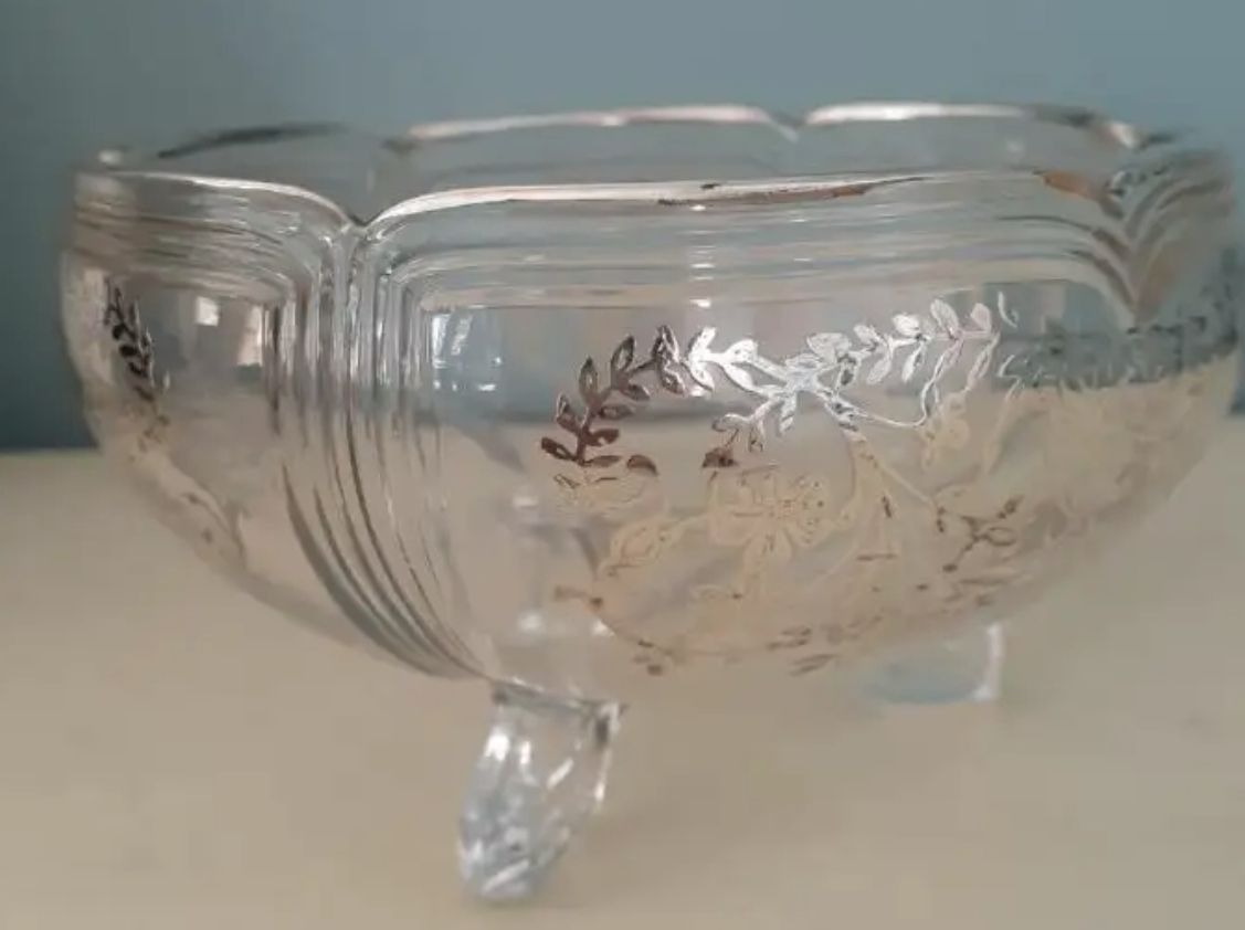 Vintage glass & applied silver plate footed bowl planter - photo 4