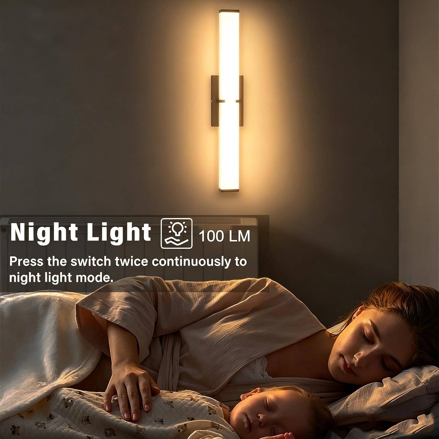 24" Black LED Bathroom Vanity Light & Night Light, Stepless Dimm - photo 4