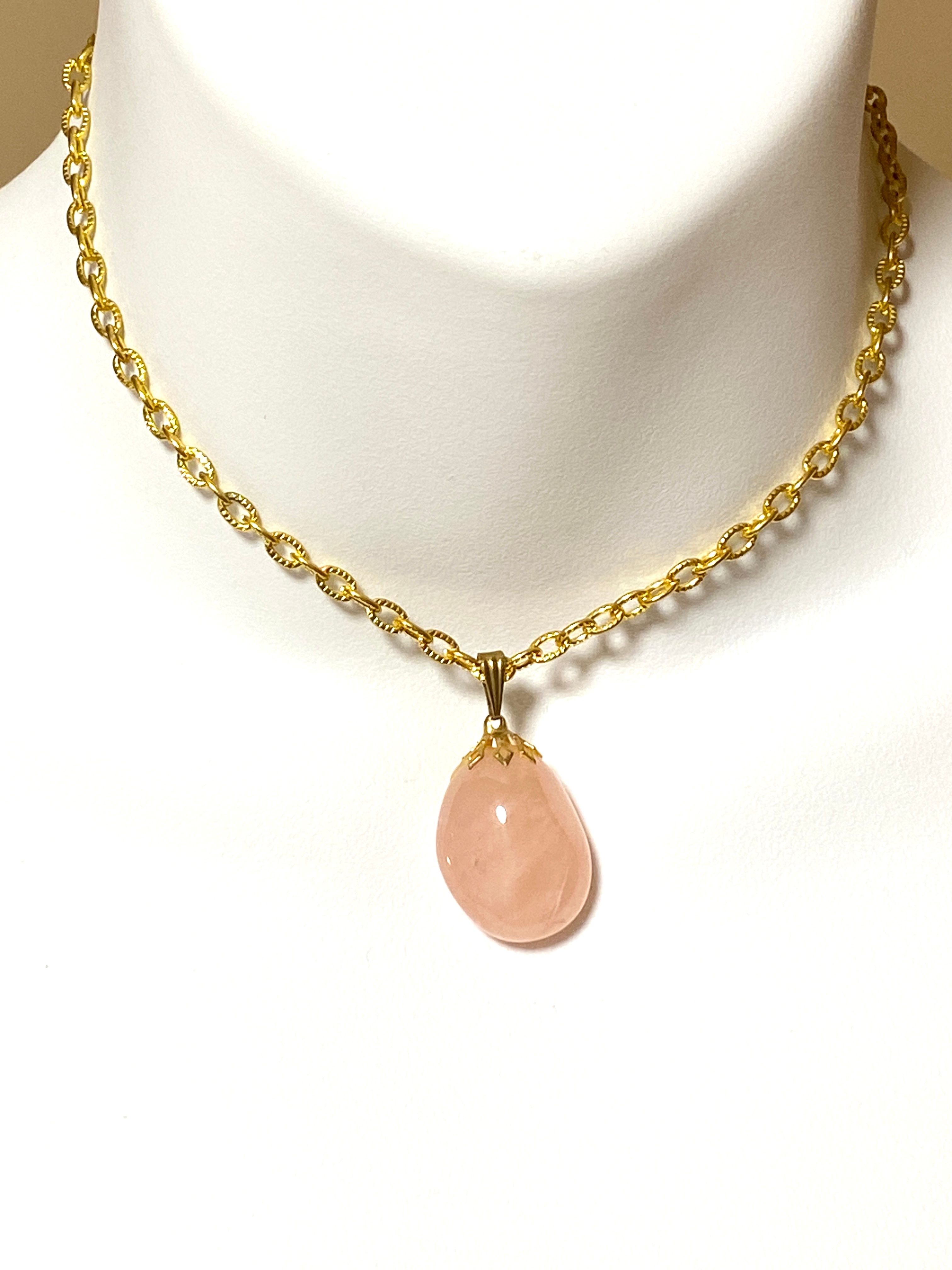 Large Rose Quartz Pendant, 10K Gold Plated - photo 2