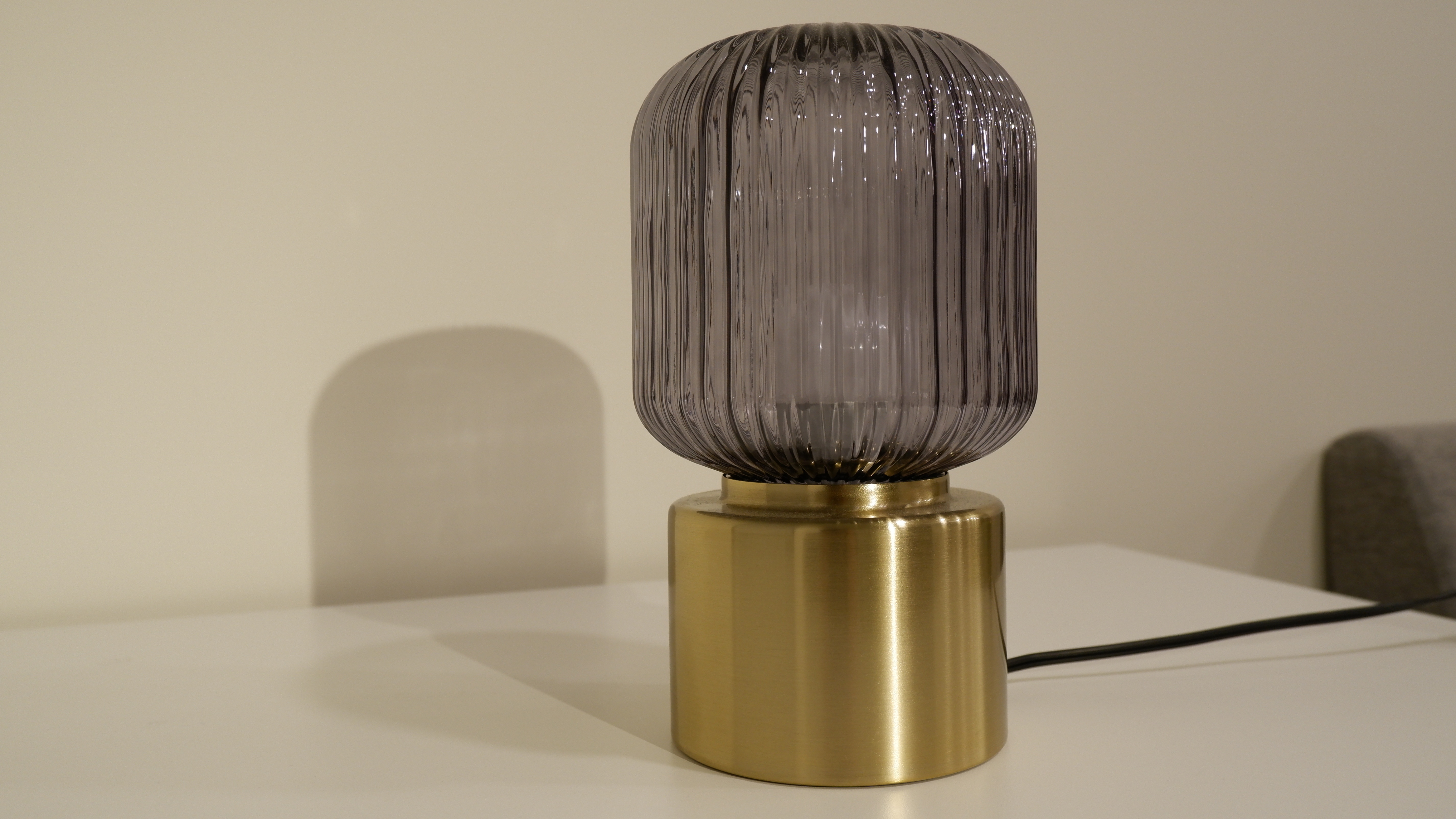 IKEA SOLKLINT Table Lamp – Brass & Grey Glass