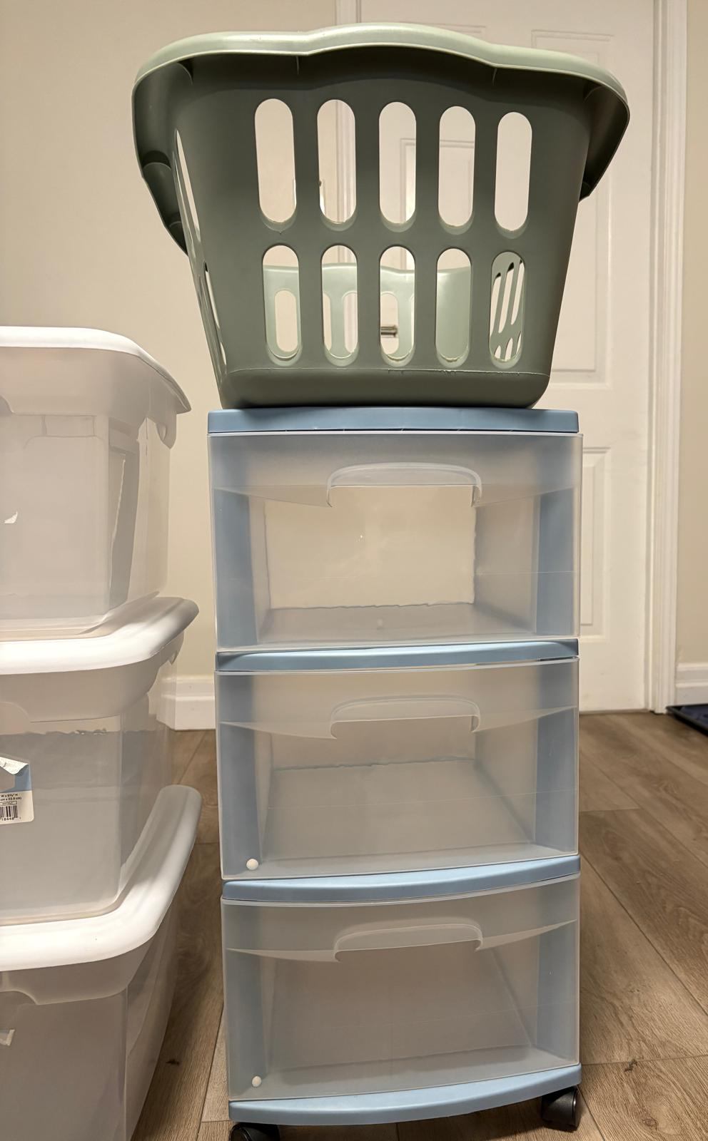 Storage Bundle: 3-Drawer Cart, 3 Bins with Lids & Laundry Basket - photo 4