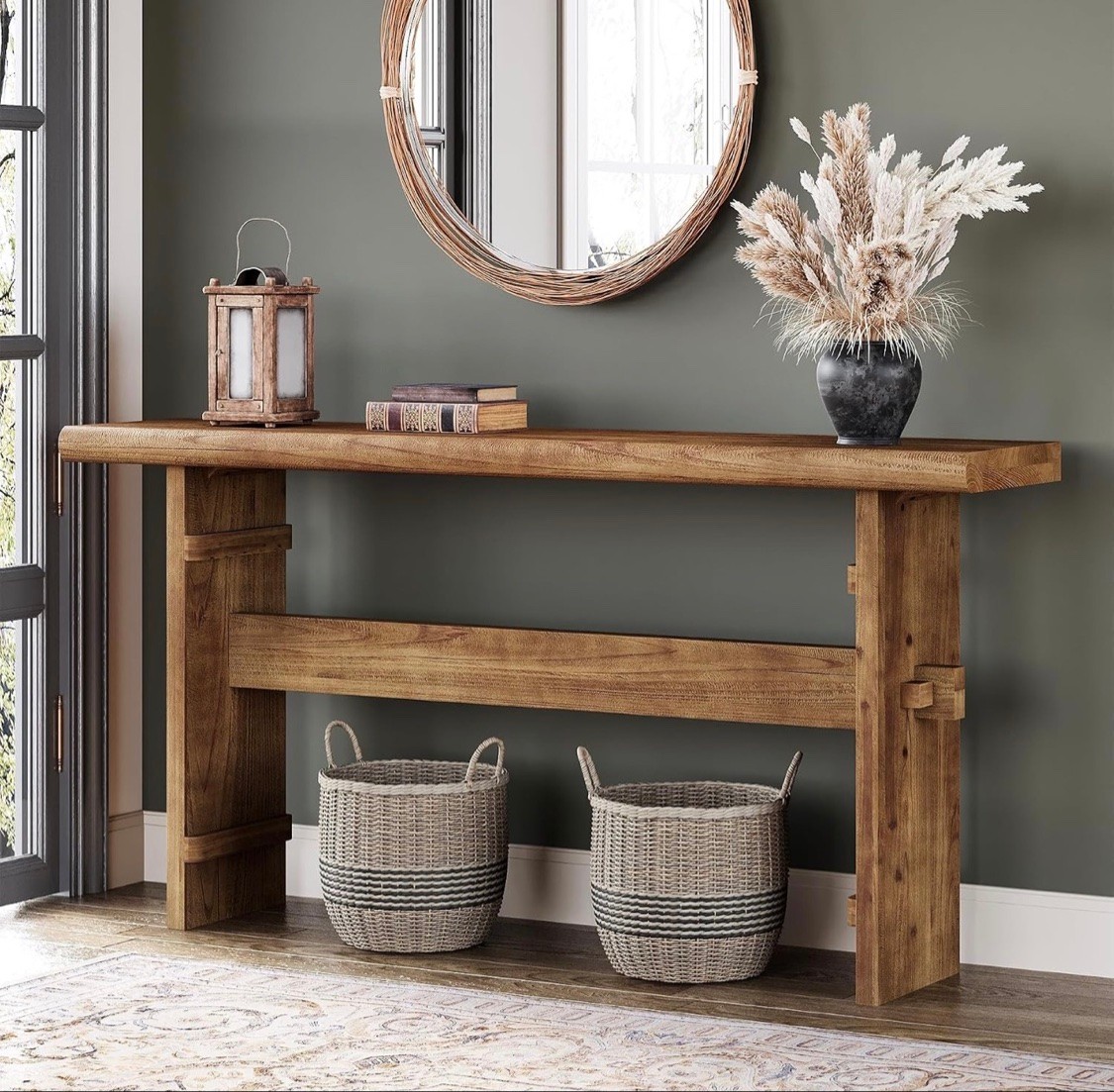 63" Rustic Wood Console Table – Farmhouse Entryway Table, New - photo 3
