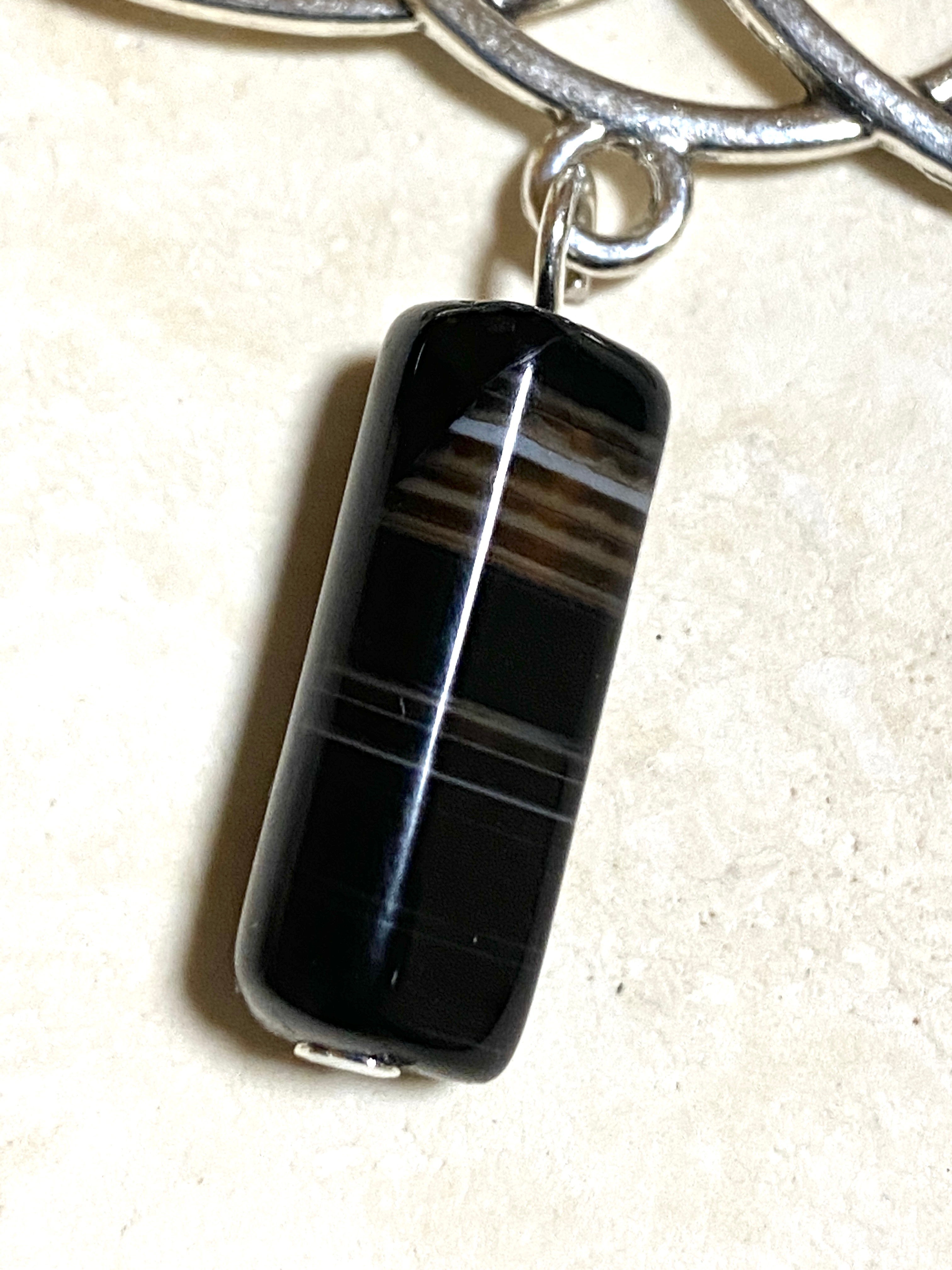 Dark Agate Celtic Trinity Earrings, Sterling Silver Hook - photo 4