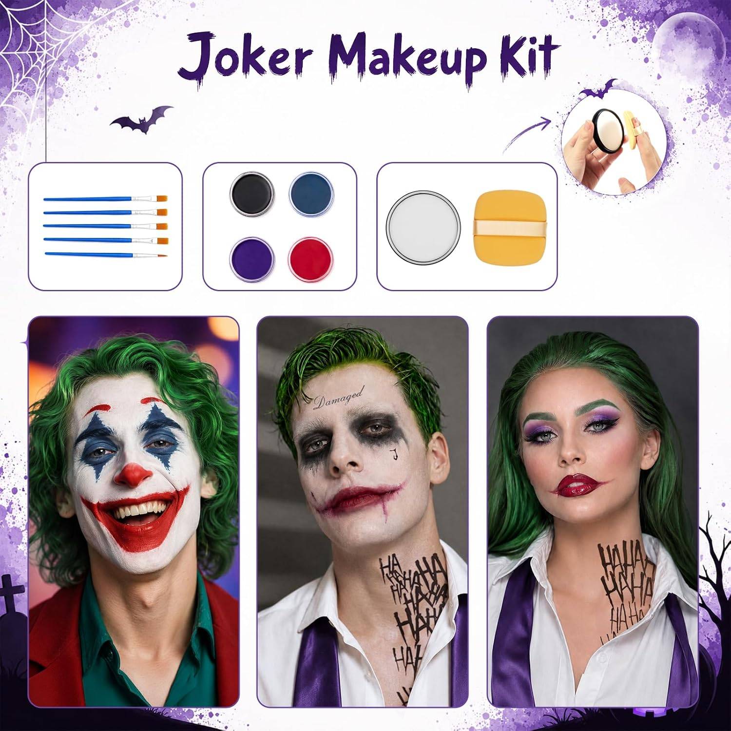 NEW~ Joker Clown Makeup Kit – Hair Wax, Face Paint & Tattoos - photo 3
