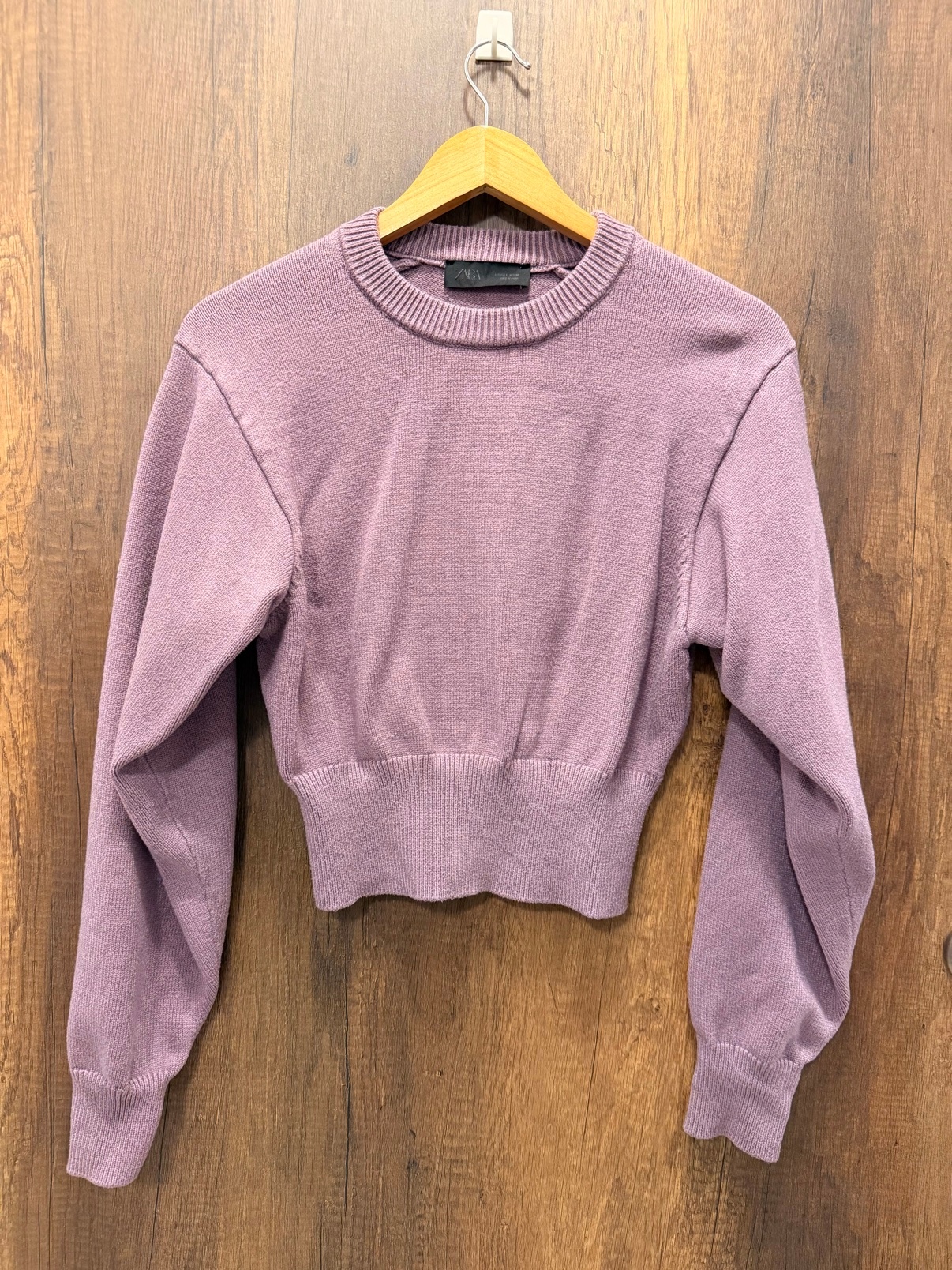 Zara Dusty Lilac Cropped Crewneck Sweater, Size L - photo 2