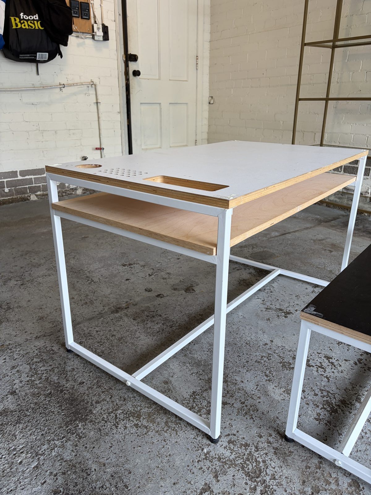 Modern Steel and Plywood Table with Matching Bench - photo 5