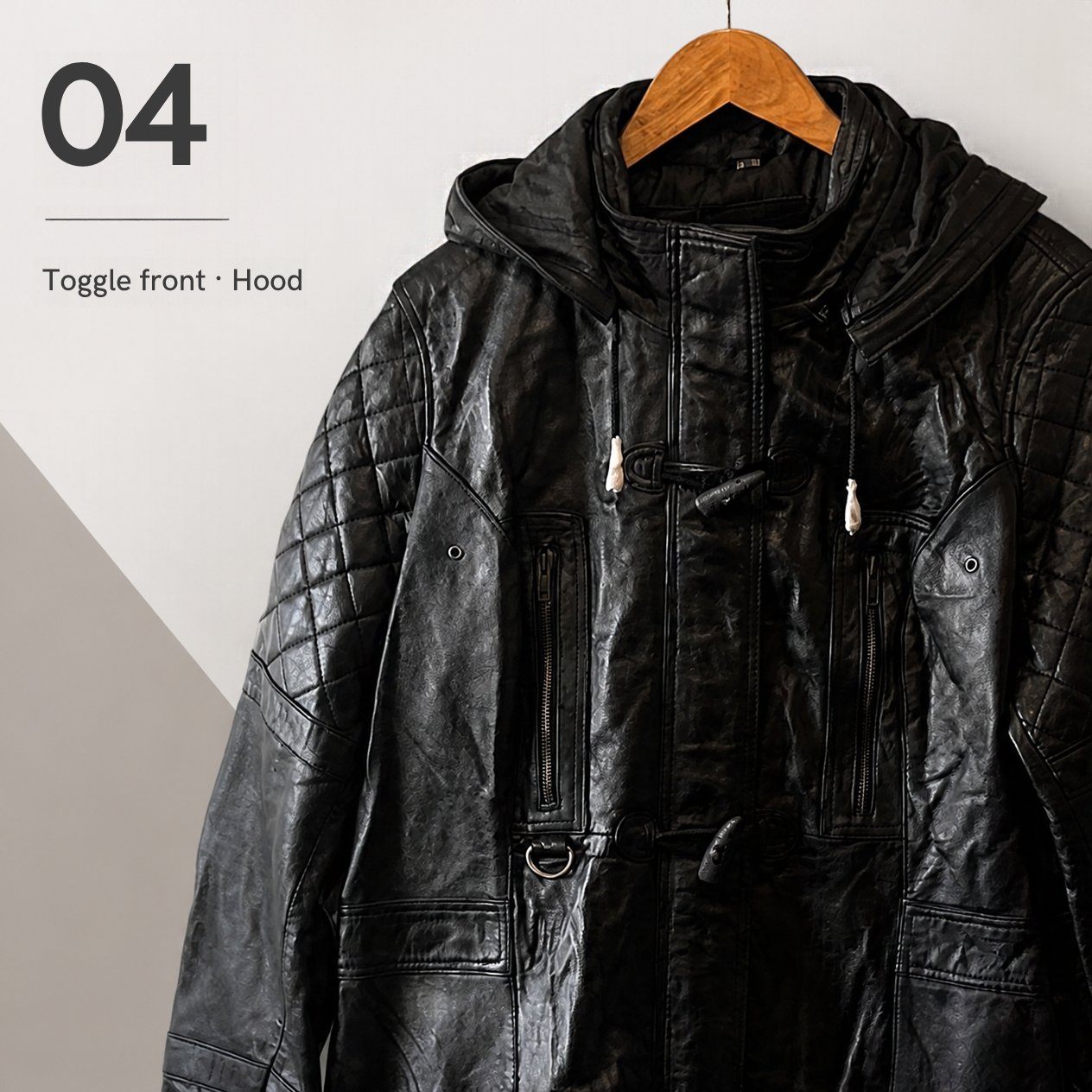 JKT-002 — Men's leather hooded long coat — brand new, size 2XL - photo 3