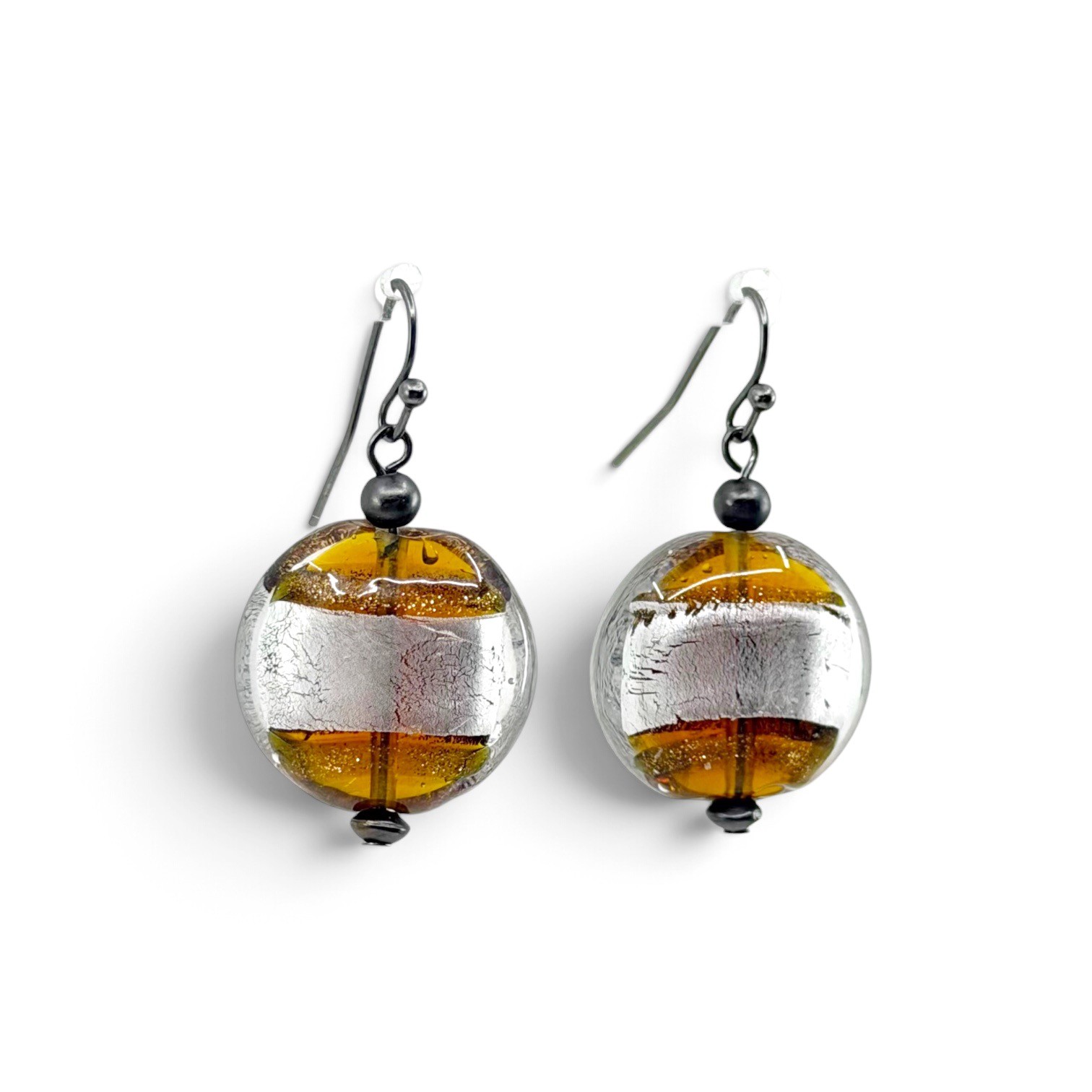 Sterling silver foil Lampwork glass bead earrings - GM1107
