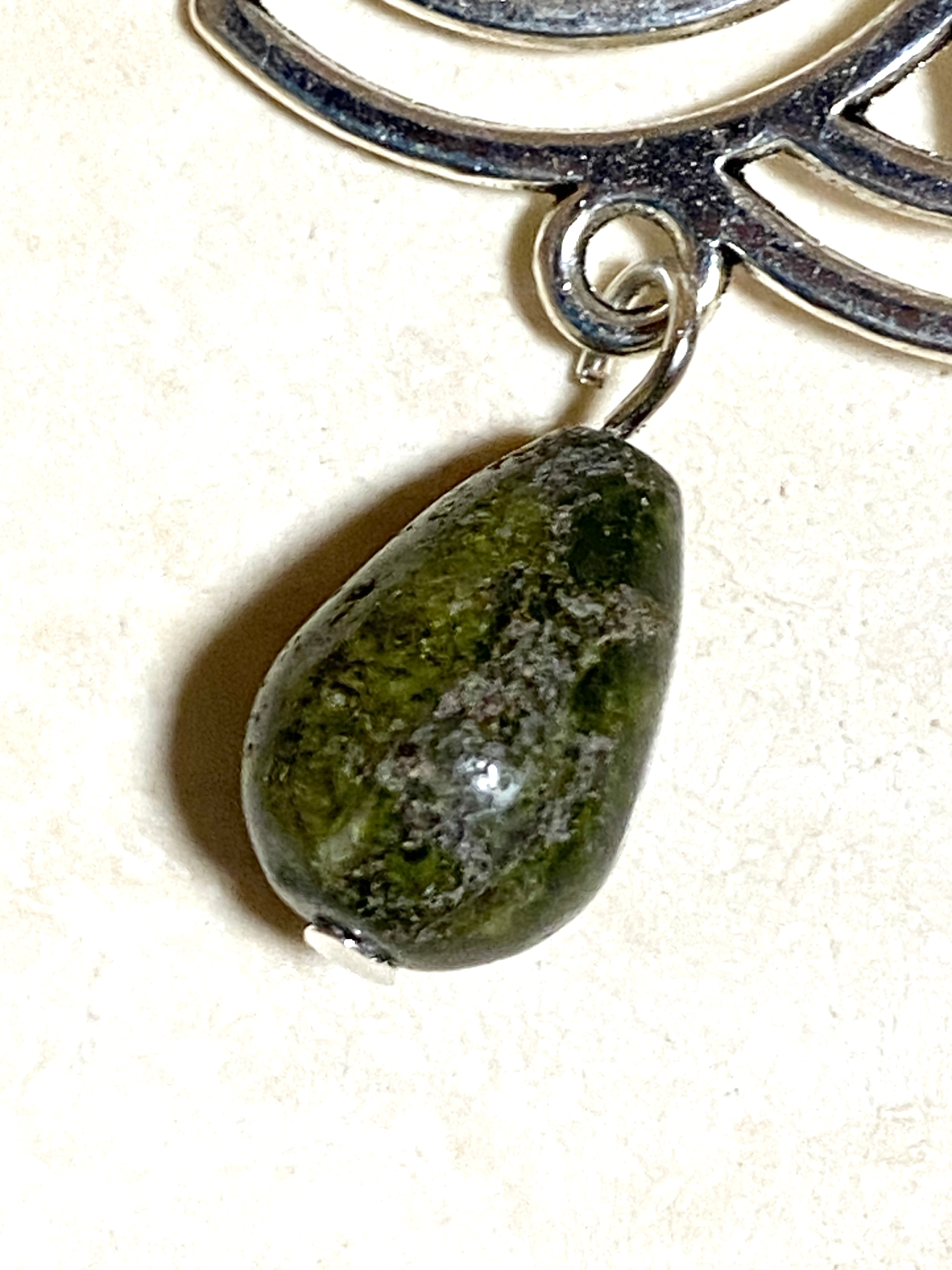 Dark Green Unakite Triqueta Earrings, Sterling Silver Hooks - photo 3