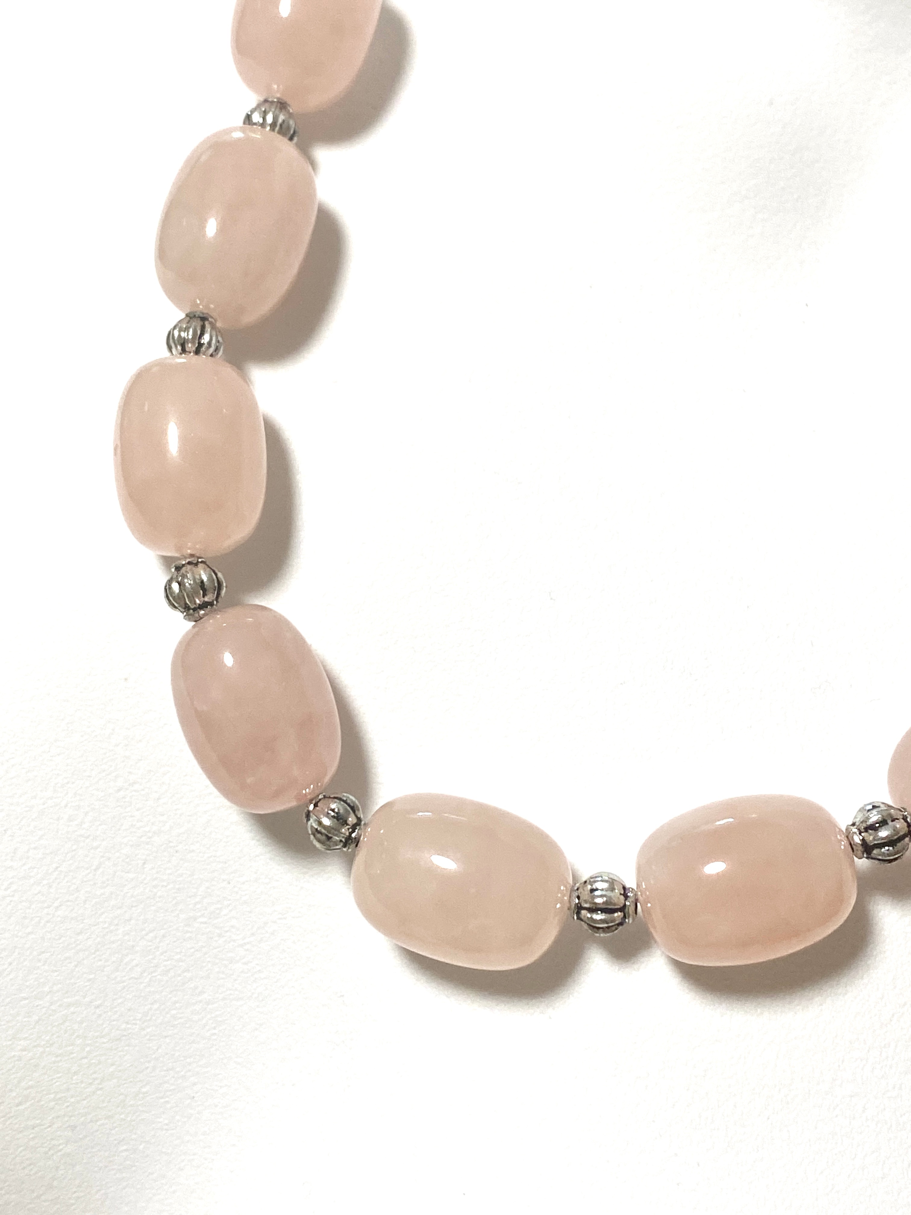 Beaded Rose Quartz Necklace, Large Gemstone Matinee Necklace - photo 5