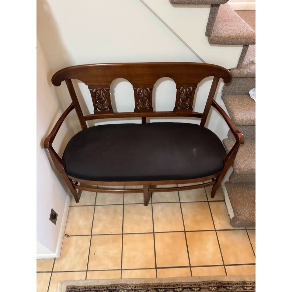Vintage Queen Anne Mahogany Upholstered Settee Bench - photo 2