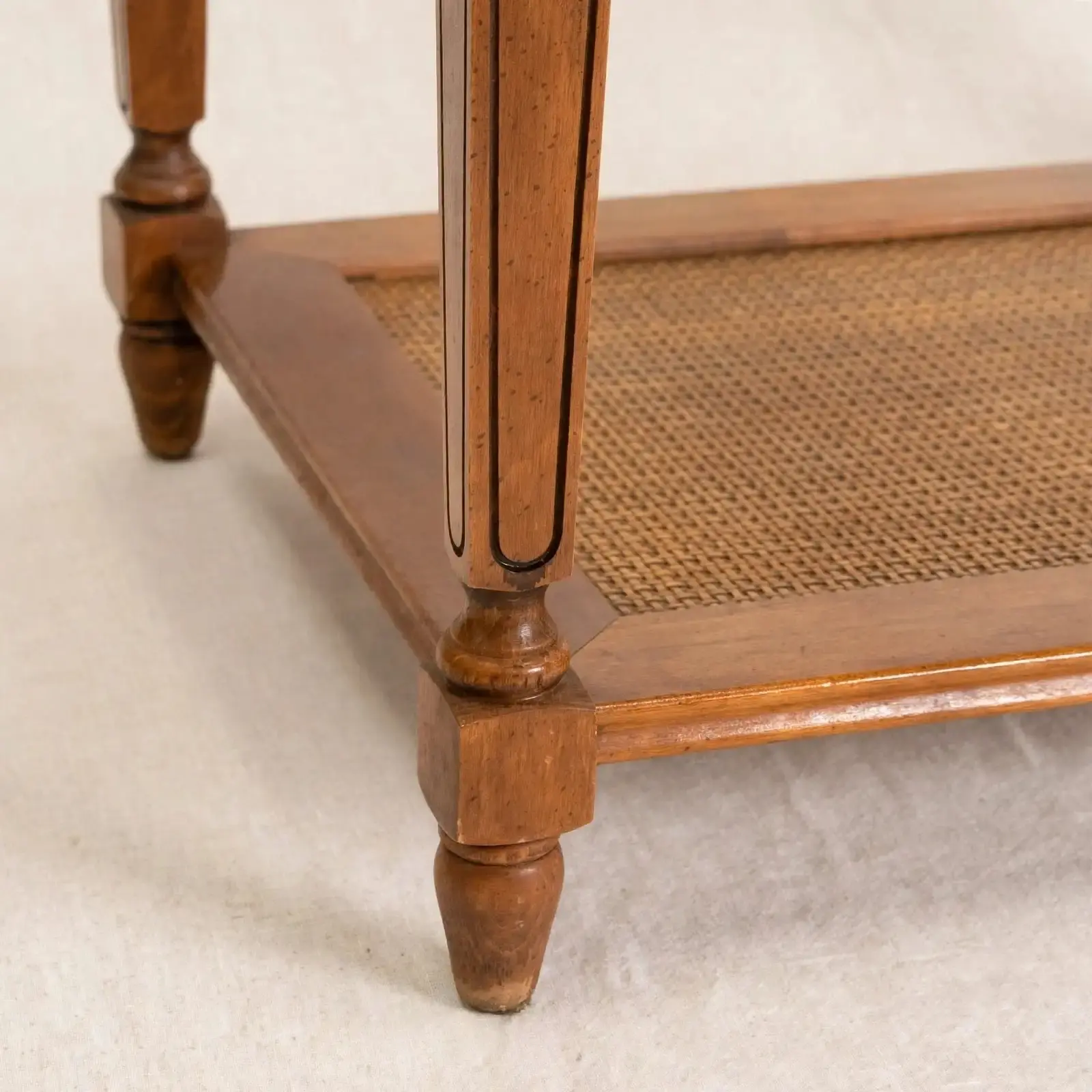 Wood End Tables Pair with Glass Tops, Pecan Finish - photo 3