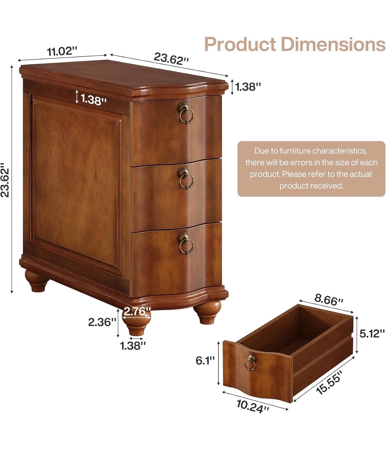 Traditional 3-Drawer Wooden Side Table / Nightstand – Brand New - photo 5