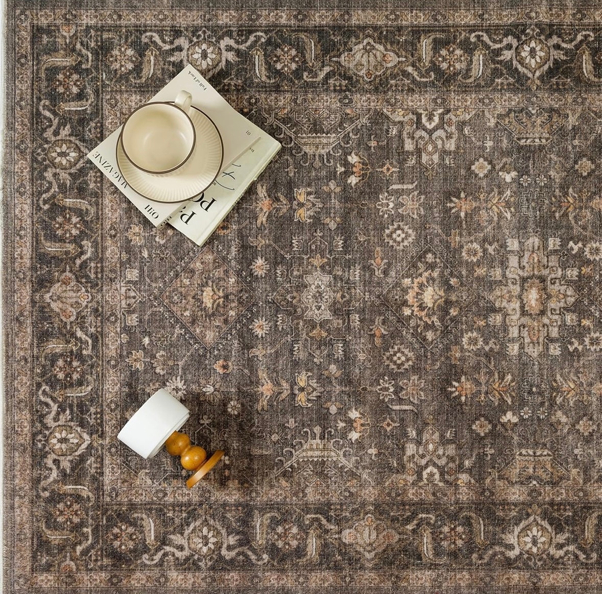8x10 Rug Washable Brown Vintage Low Pile - photo 3