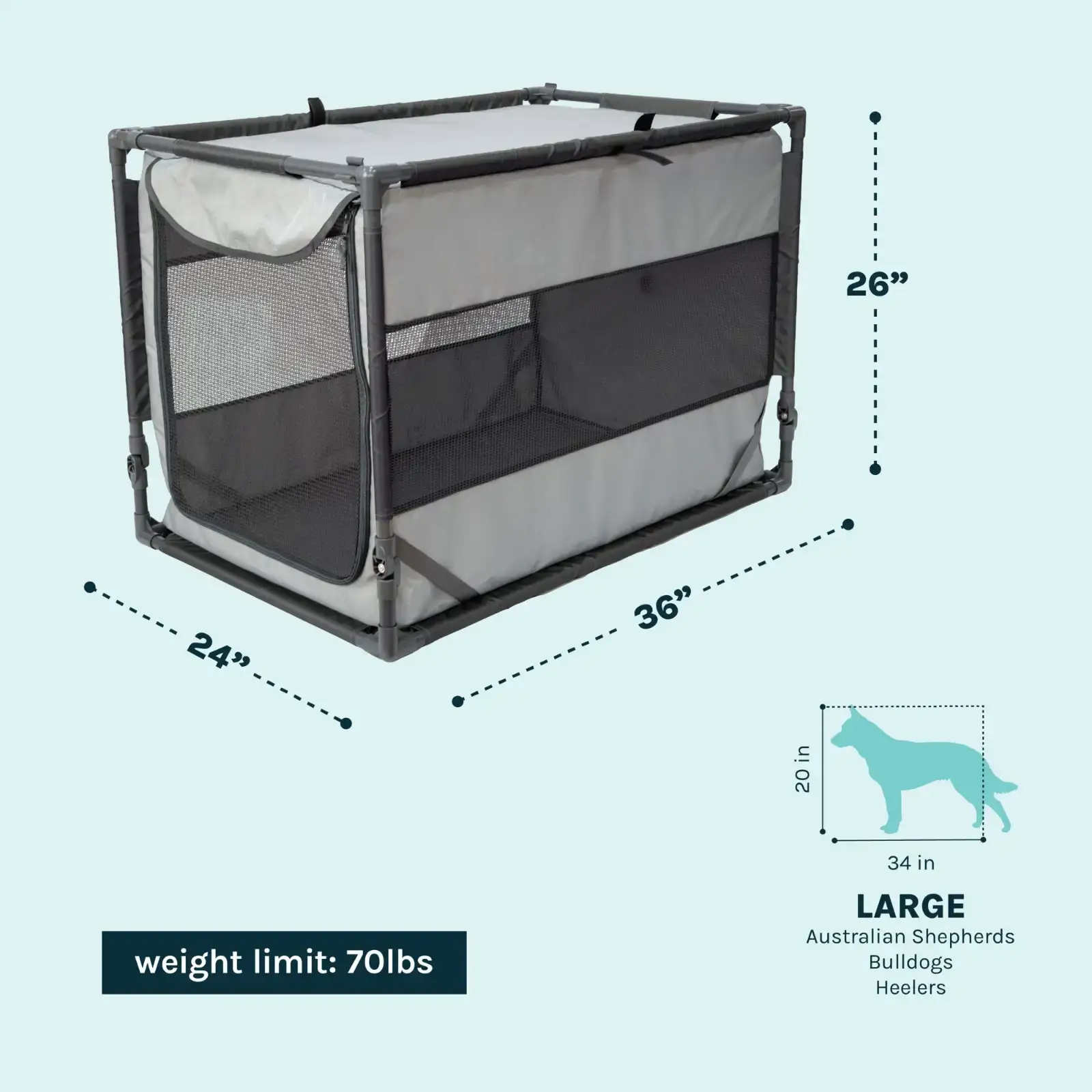 Sport Pet Designs Portable Folding Dog Kennel, Gray, Large - photo 2