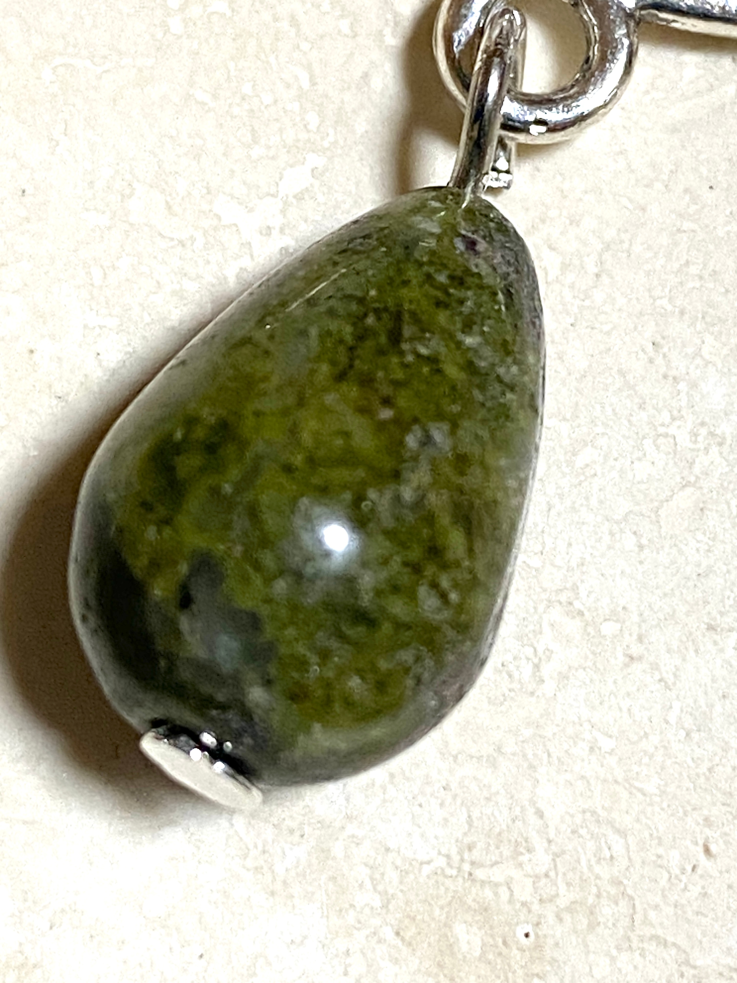 Dark Green Unakite Celtic Trinity Earrings, 925 silver Hooks - photo 3