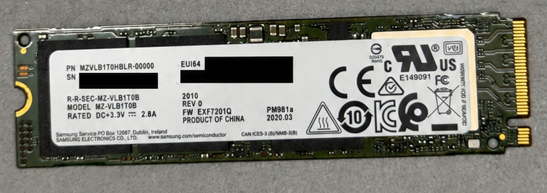 Samsung OEM 1 TB M.2 NVMe SSD, MZVLB1T0HBLR-00000, tested