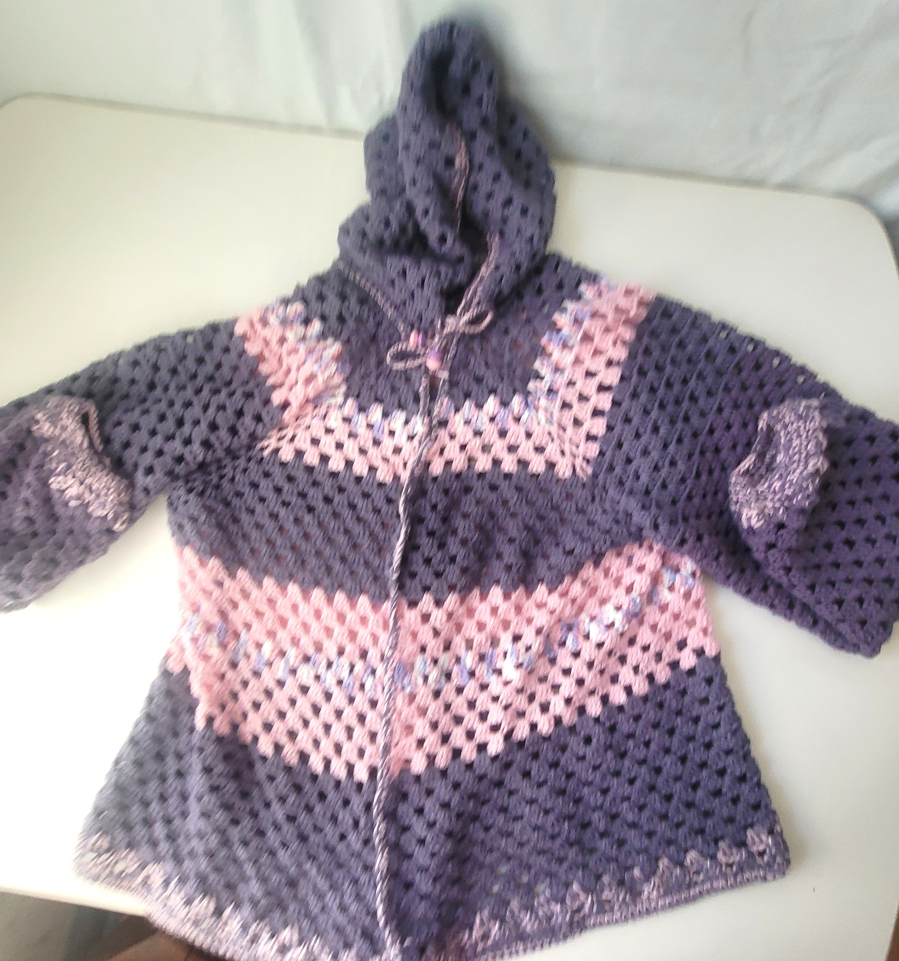 Handmade Crochet Hooded Cardigan Boho Granny Stitch Sweater Open - photo 5