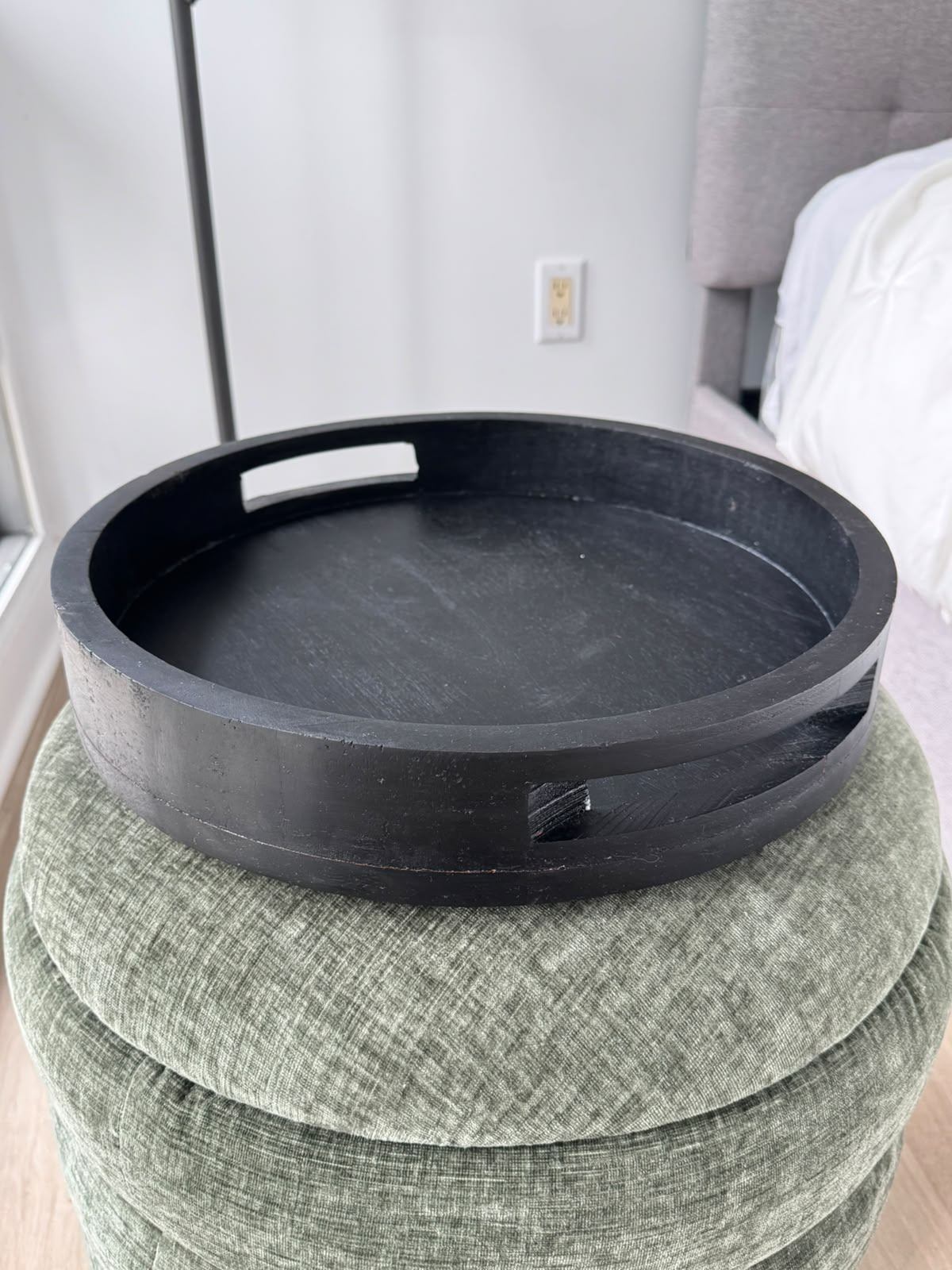 Round Black Wood Tray / Serving Tray 15"