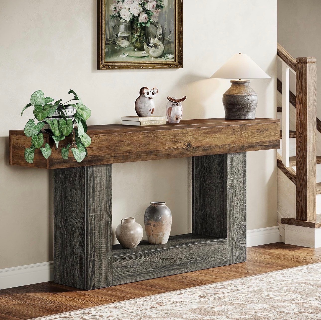 63" Two-Tone Console Table – Rustic Brown & Grey, New - photo 3