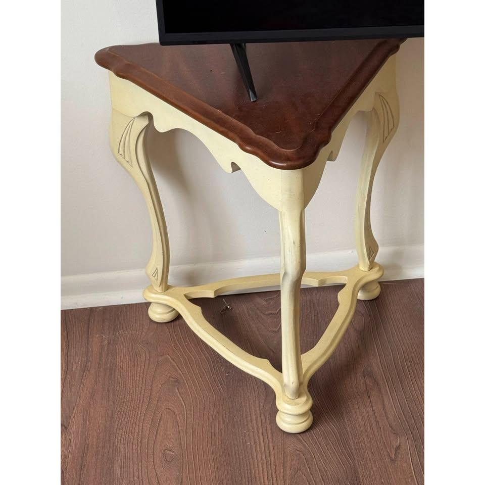 Pair French Provincial Triangular End Tables Set of 2