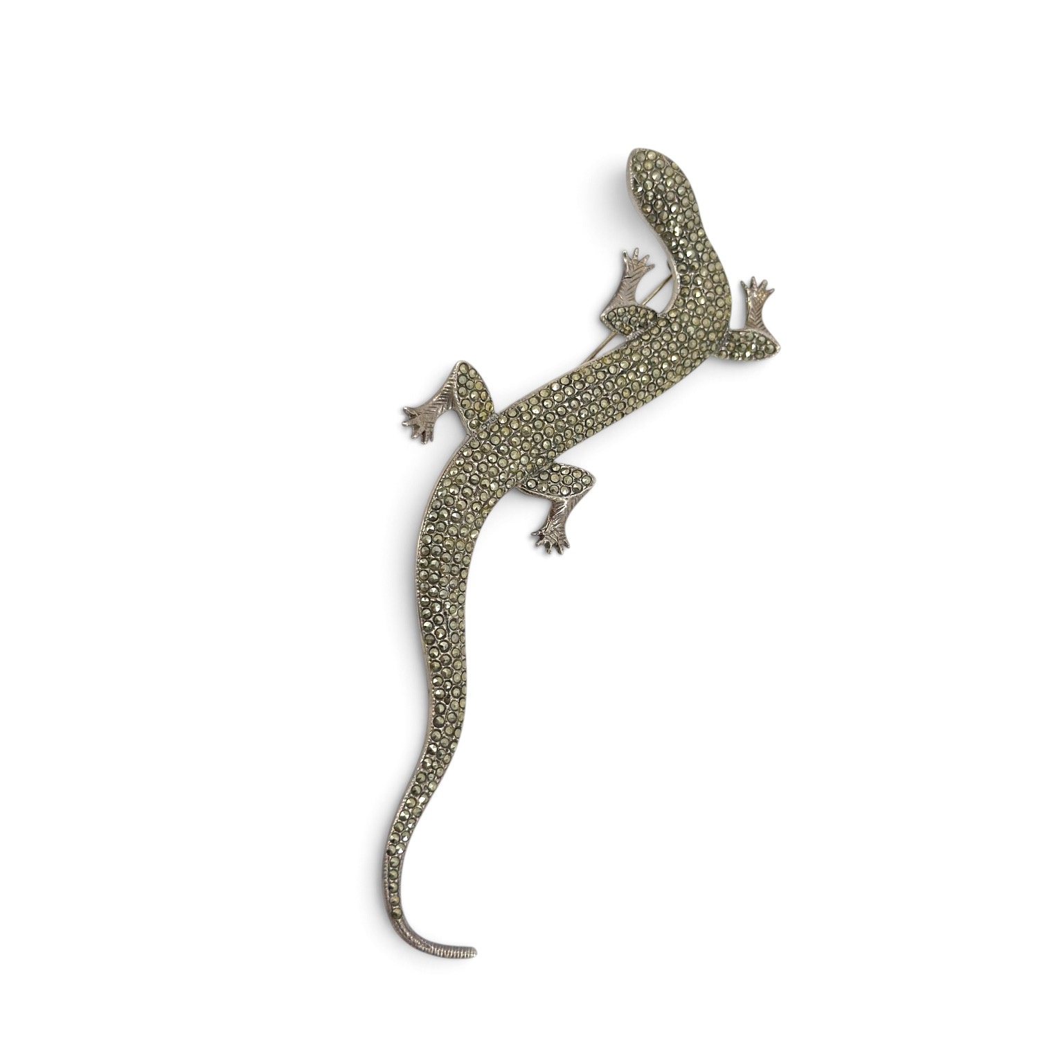 Vintage oversized sterling silver marcasite lizard brooch - photo 2